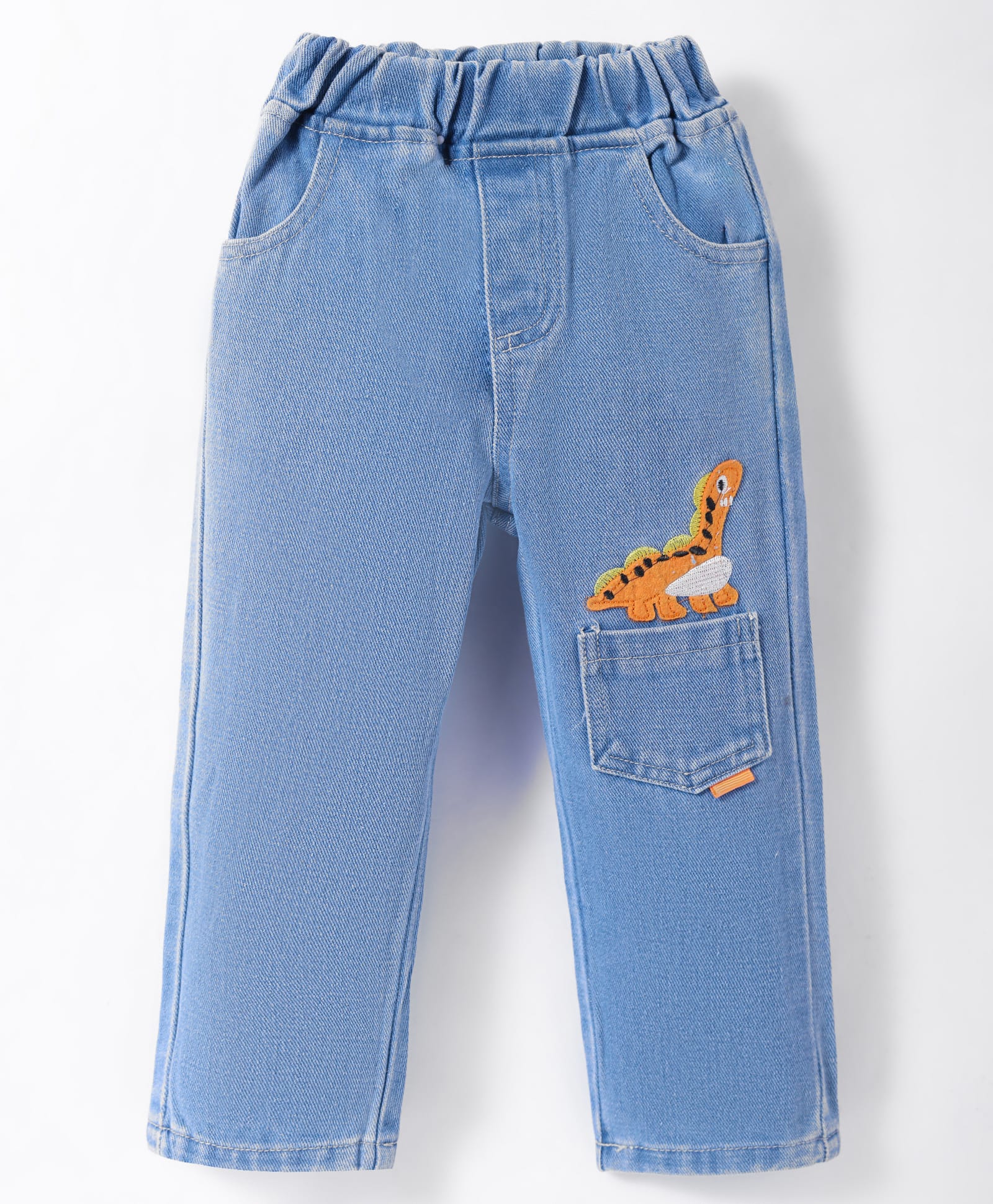 Kookie Kids Denim Full Length Washed Jeans With Dino Print & Pocket - Blue-image-29