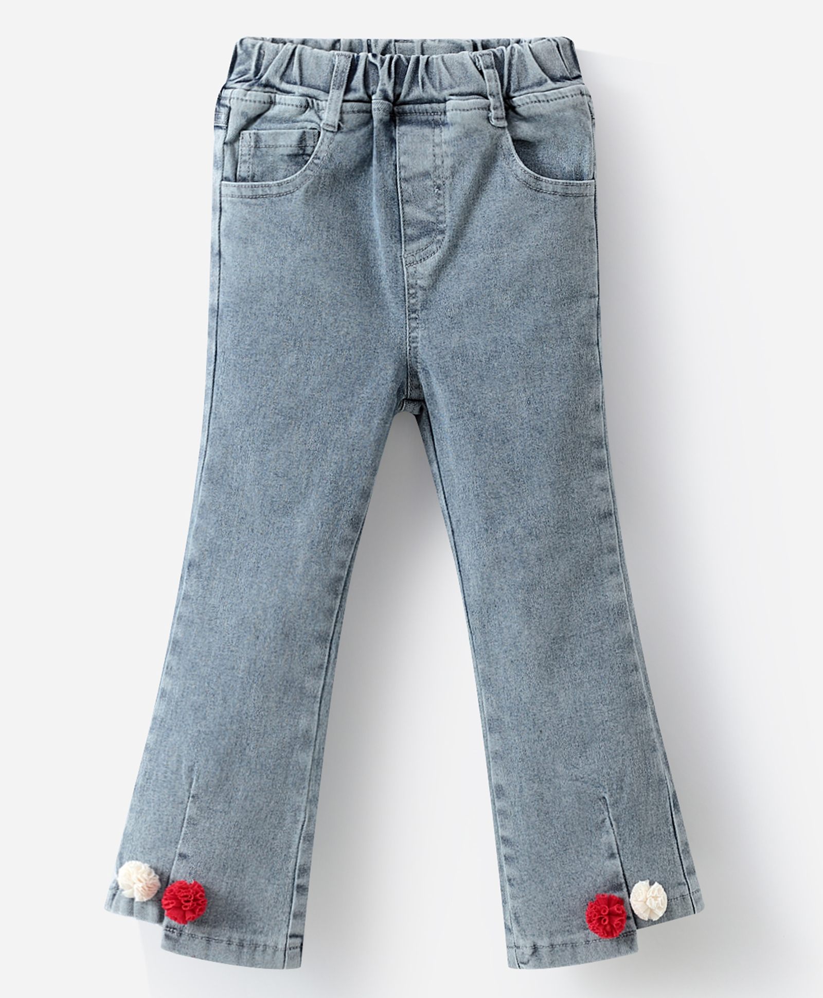 Kookie Kids Denim Full Length Washed Jeans with Pom Pom Applique -Blue-image-29