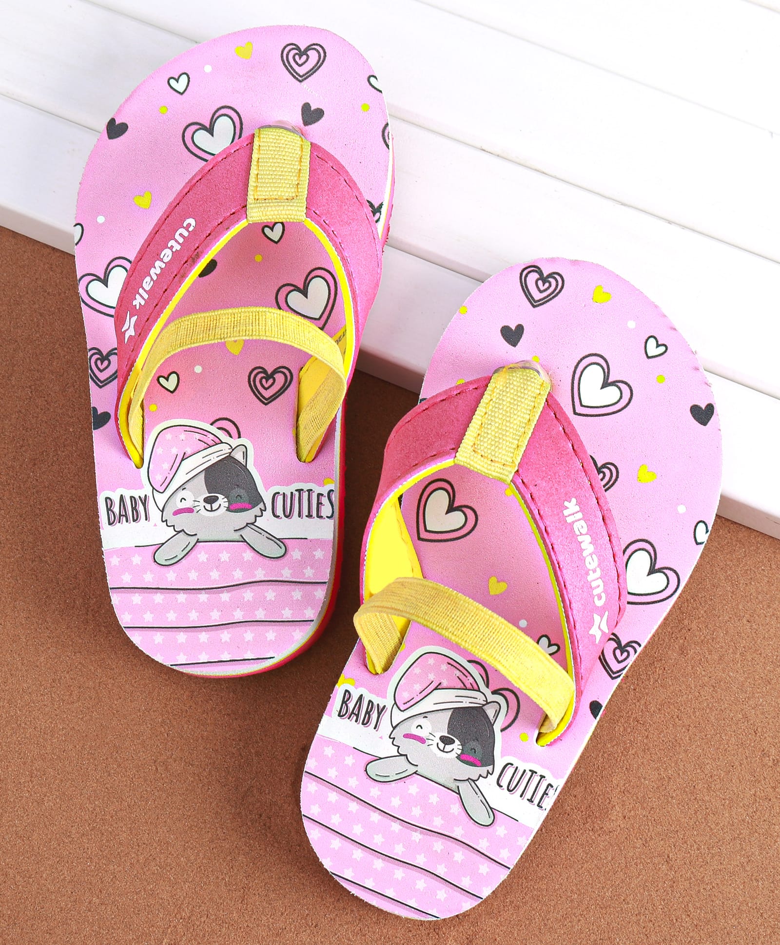 Cute Walk by Babyhug Slip on Flip Flops with Animal & Hearts Print - Pink-picture-24