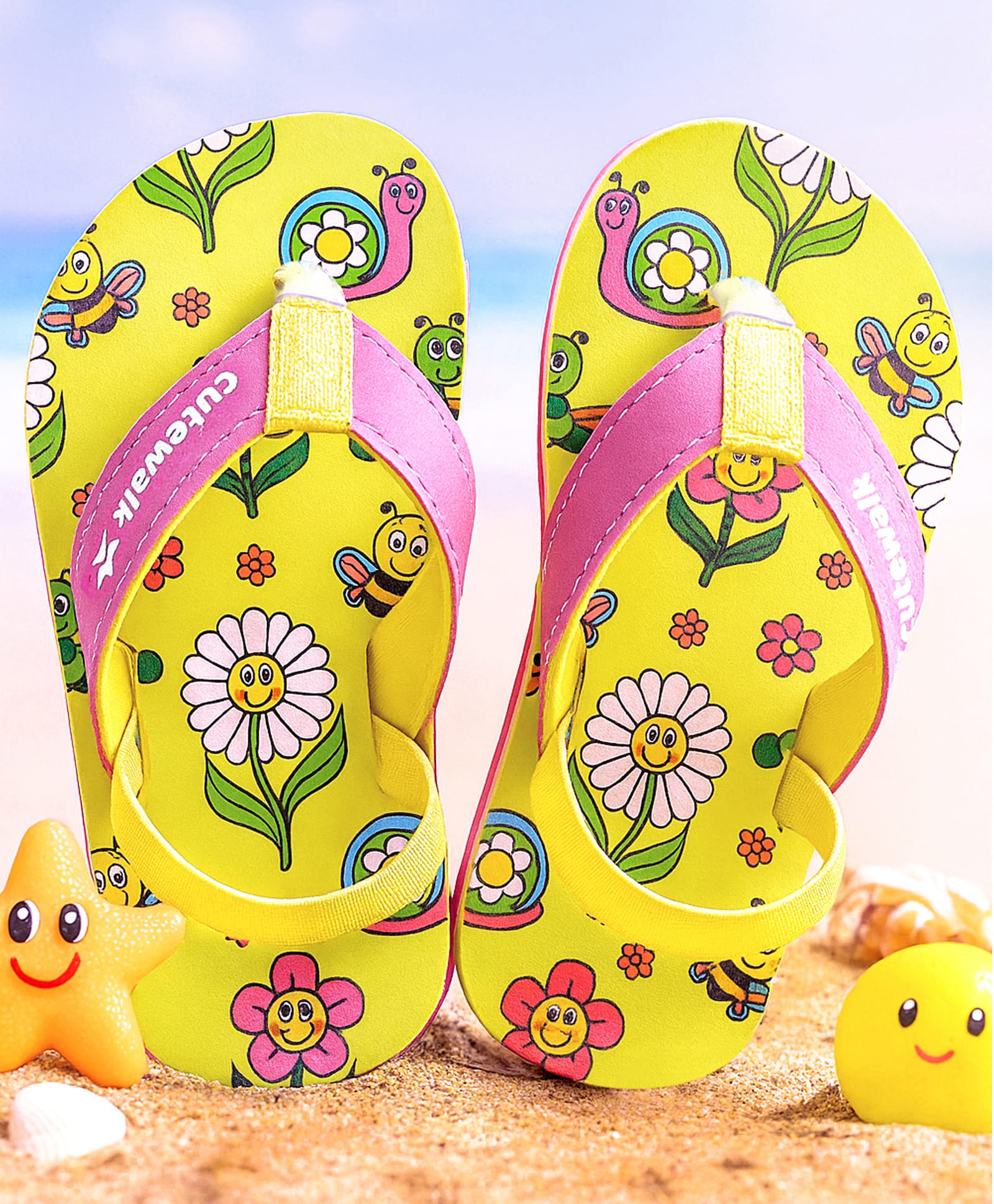 Cute Walk by Babyhug Slip on Flip Flops with Back Strap & Floral Print - Limegreen-image-5