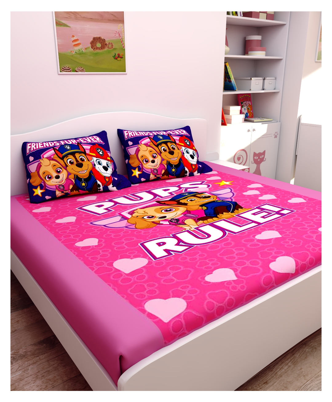 Athom Living Paw Patrol Digital Printed Cotton Kids Double Bedsheet 270x270 cm with 2 Pillow Cover-picture-5