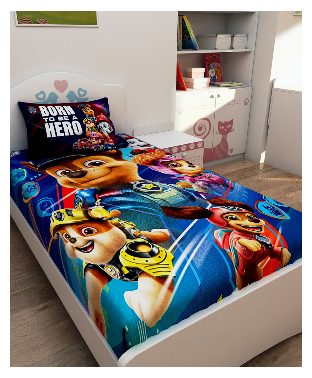 Athom Living Paw Patrol Digital Printed Cotton Kids Single Bedsheet 147x223 cm with Pillow Cover-picture-21