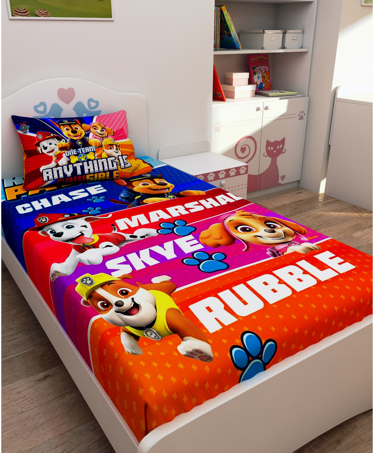 Athom Living Paw Patrol Digital Printed Cotton Kids Single Bedsheet 147x223 cm with Pillow Cover-picture-6