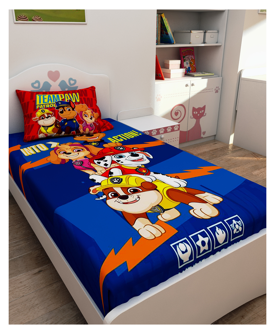 Athom Living Paw Patrol Digital Printed Cotton Kids Single Bedsheet 147x223 cm with Pillow Cover-picture-21