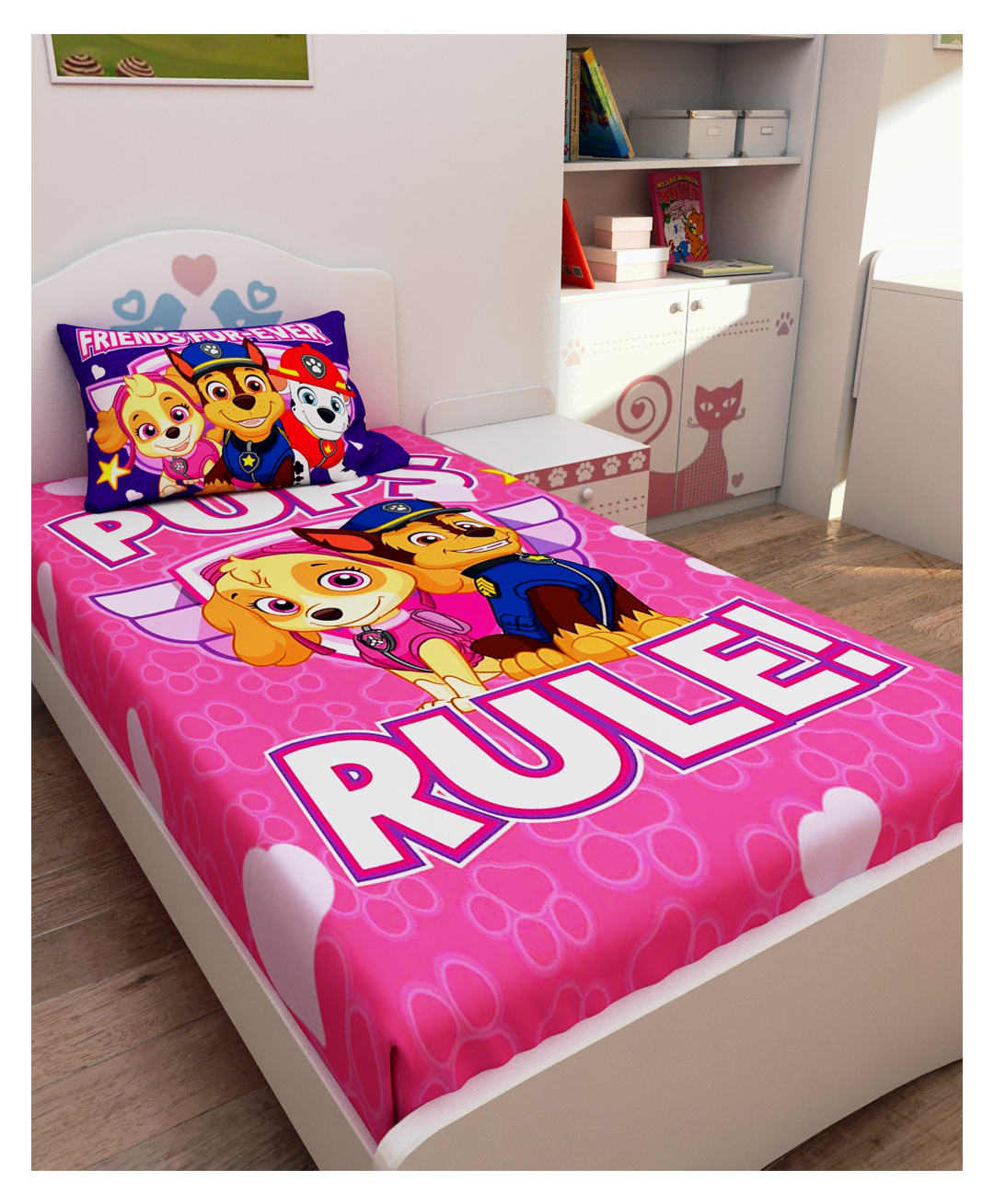 Athom Living Paw Patrol Digital Printed Cotton Kids Single Bedsheet 147x223 cm with Pillow Cover-image-46