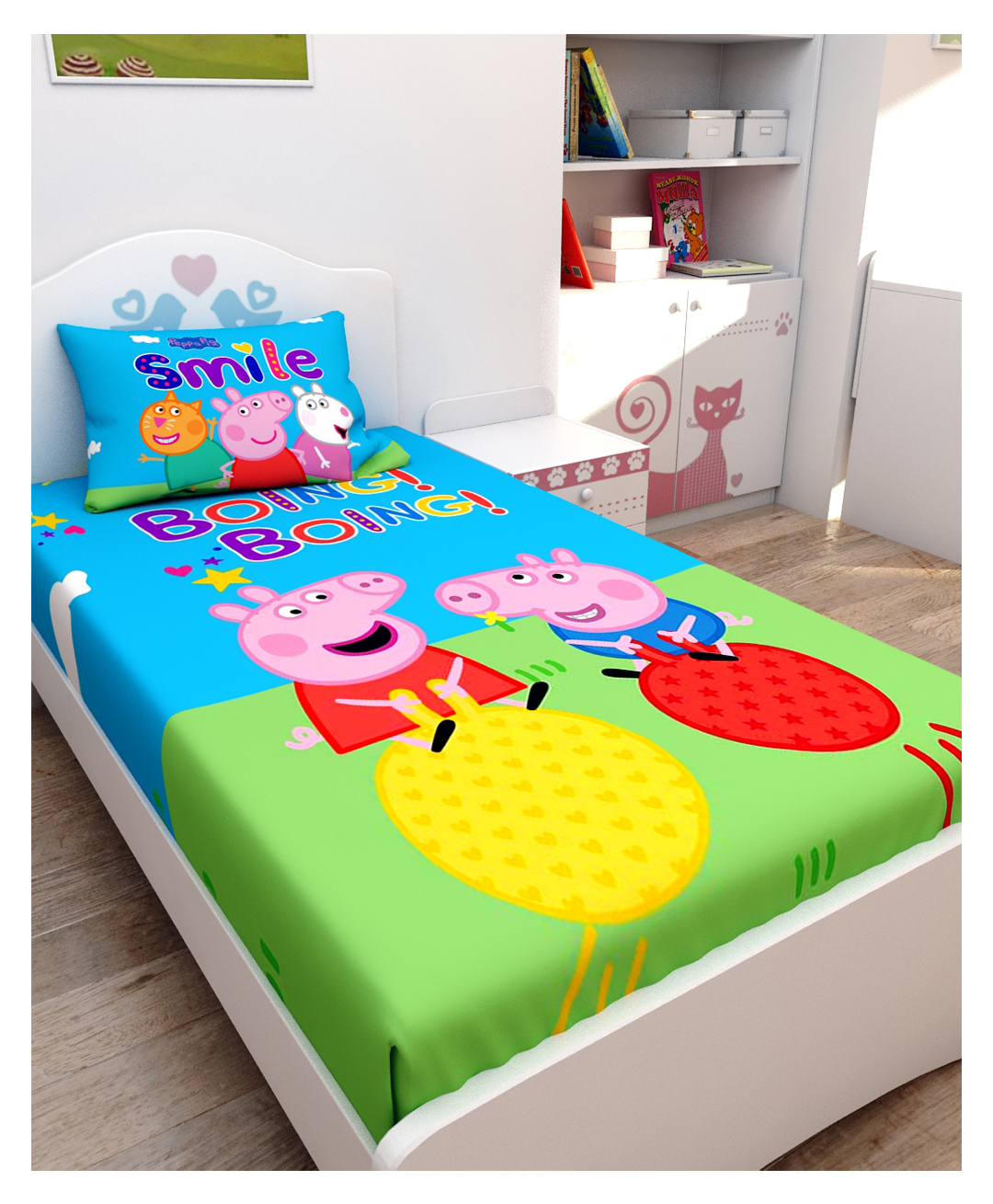 Athom Living Peppa Pig Digital Printed Cotton Kids Single Bedsheet 147x223 cm with Pillow Cover-picture-8