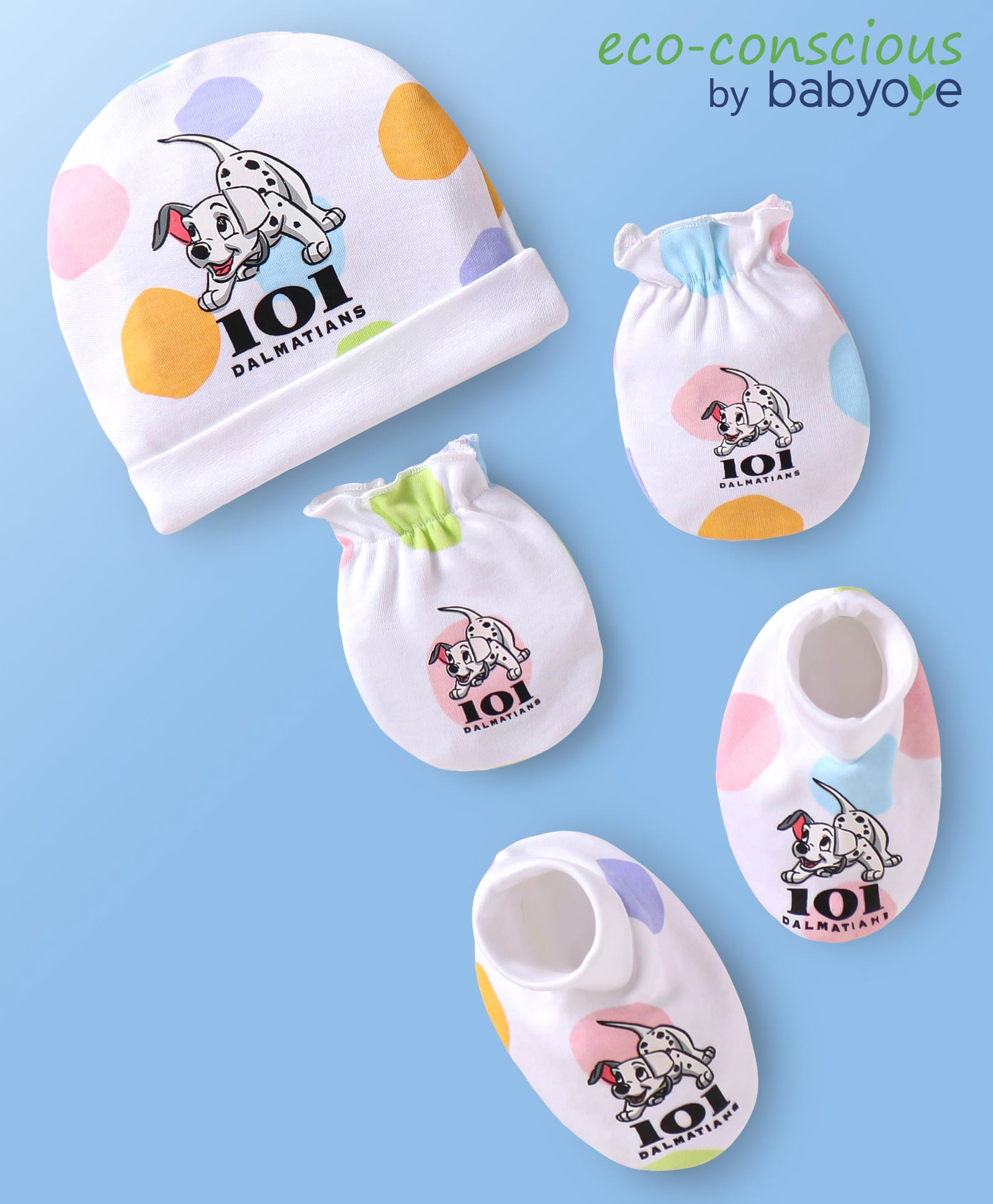 Babyoye Disney Interlock Knit Cap Mittens & Booties Set with 101 Dalmatians Graphic White - Diameter 10 cm-picture-26