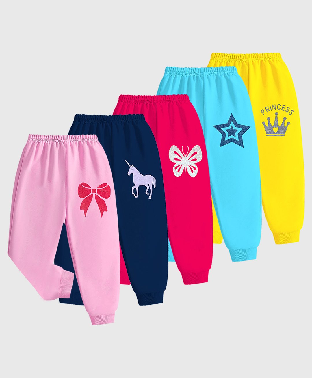 KUCHIPOO Pack Of 5 Butterflies & Unicorn Printed Pajamas - Pink Blue Magenta & Yellow-picture-13