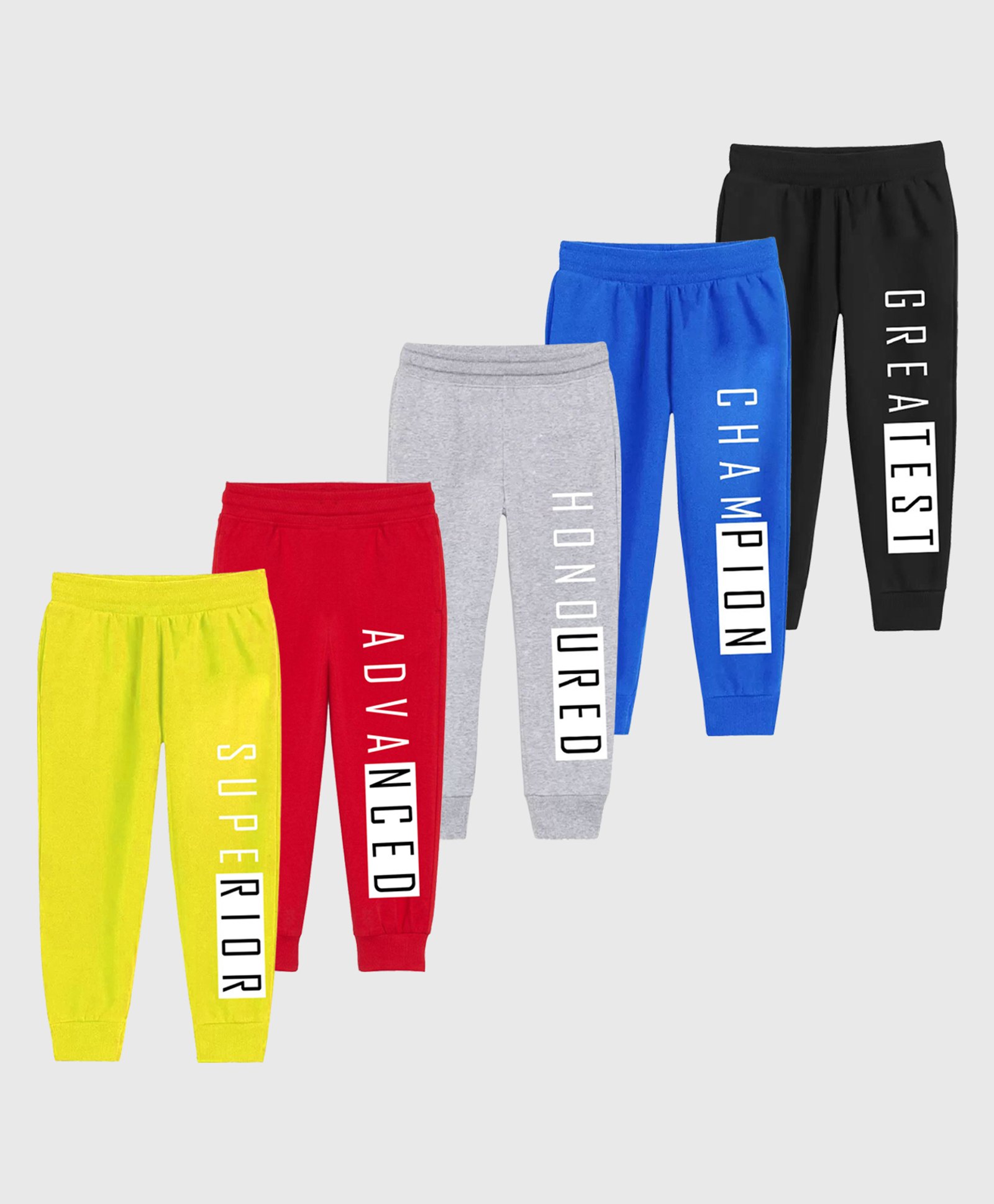 KUCHIPOO Pack Of 5 Superior & Advanced Text Printed Track Pants - Grey Blue Red Black & Yellow-picture-25