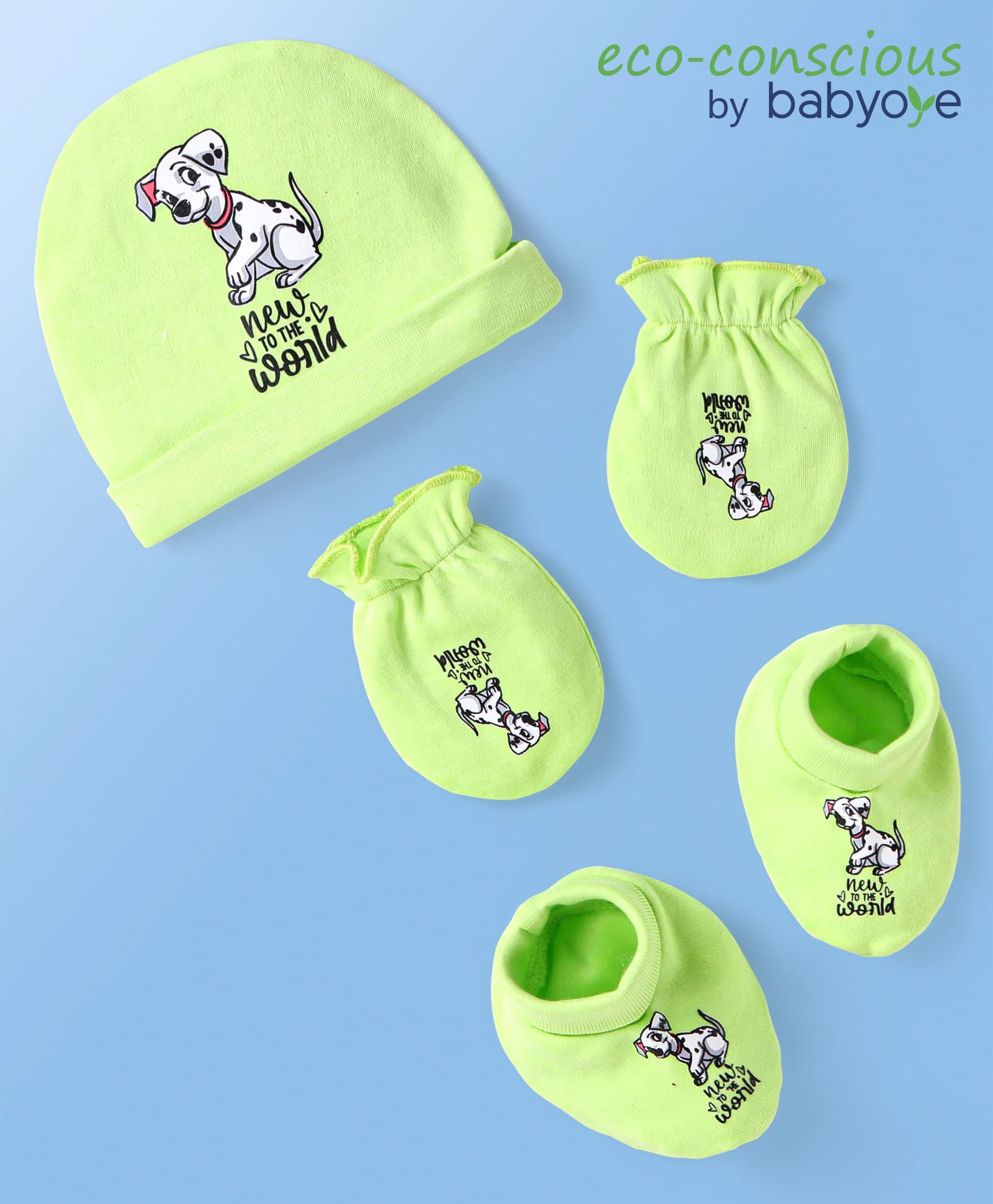 Babyoye Disney Boys Caps Mittens & Booties Set with 101 Dalmatians Graphic Neon Green- Diameter 10 cm-picture-35