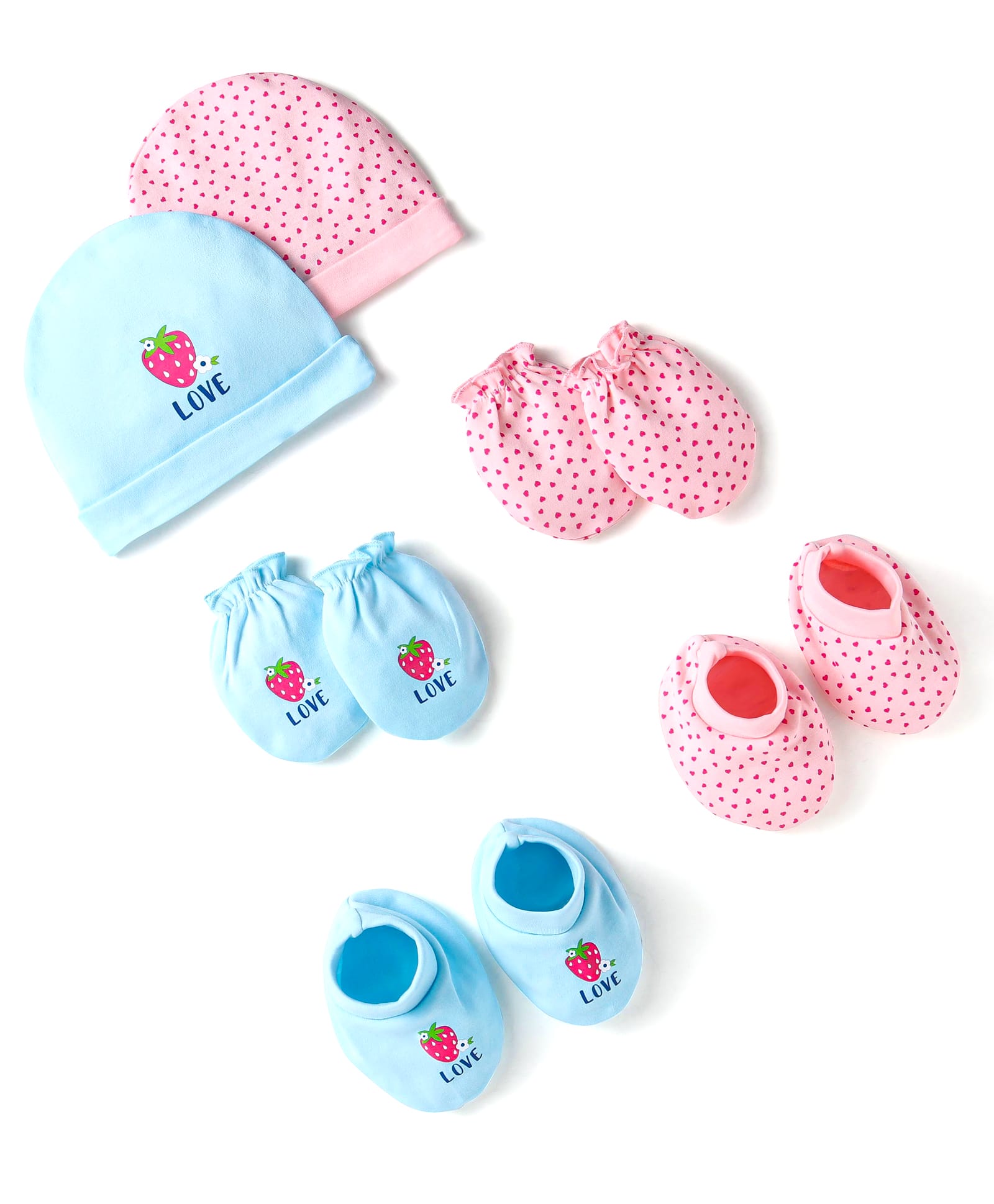 Doodle Poodle Interlock CottonCap Mittens & Booties with Hearts & Strawberry Print Pack of 2 Pink & Blue - Diameter 10 cm-image-35
