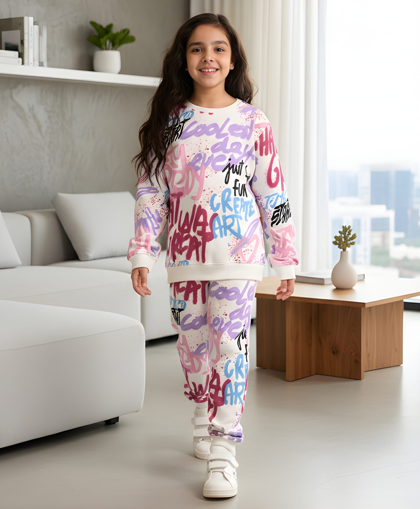 Anthrilo Fleece Full Sleeves Text Printed Coordinating Sweatshirt With Joggers Sets - White-image-16