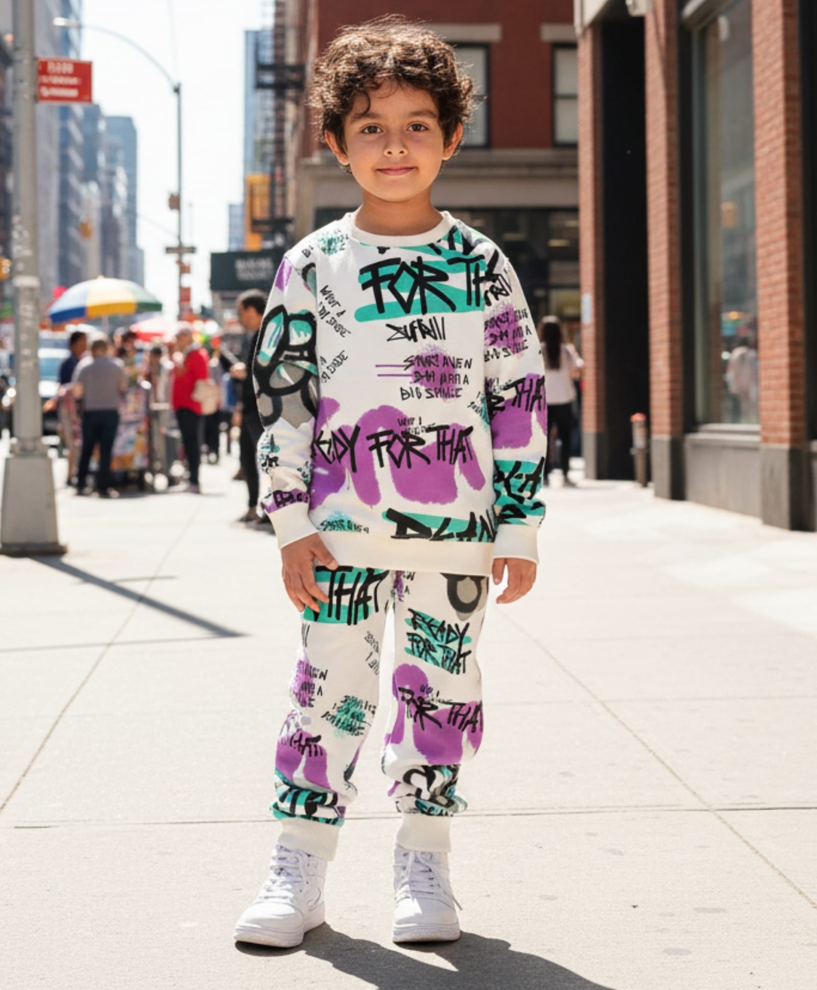 Anthrilo Fleece Full Sleeves Ready For That Text Printed Sweatshirt & Coordinating Joggers Set - White-picture-39