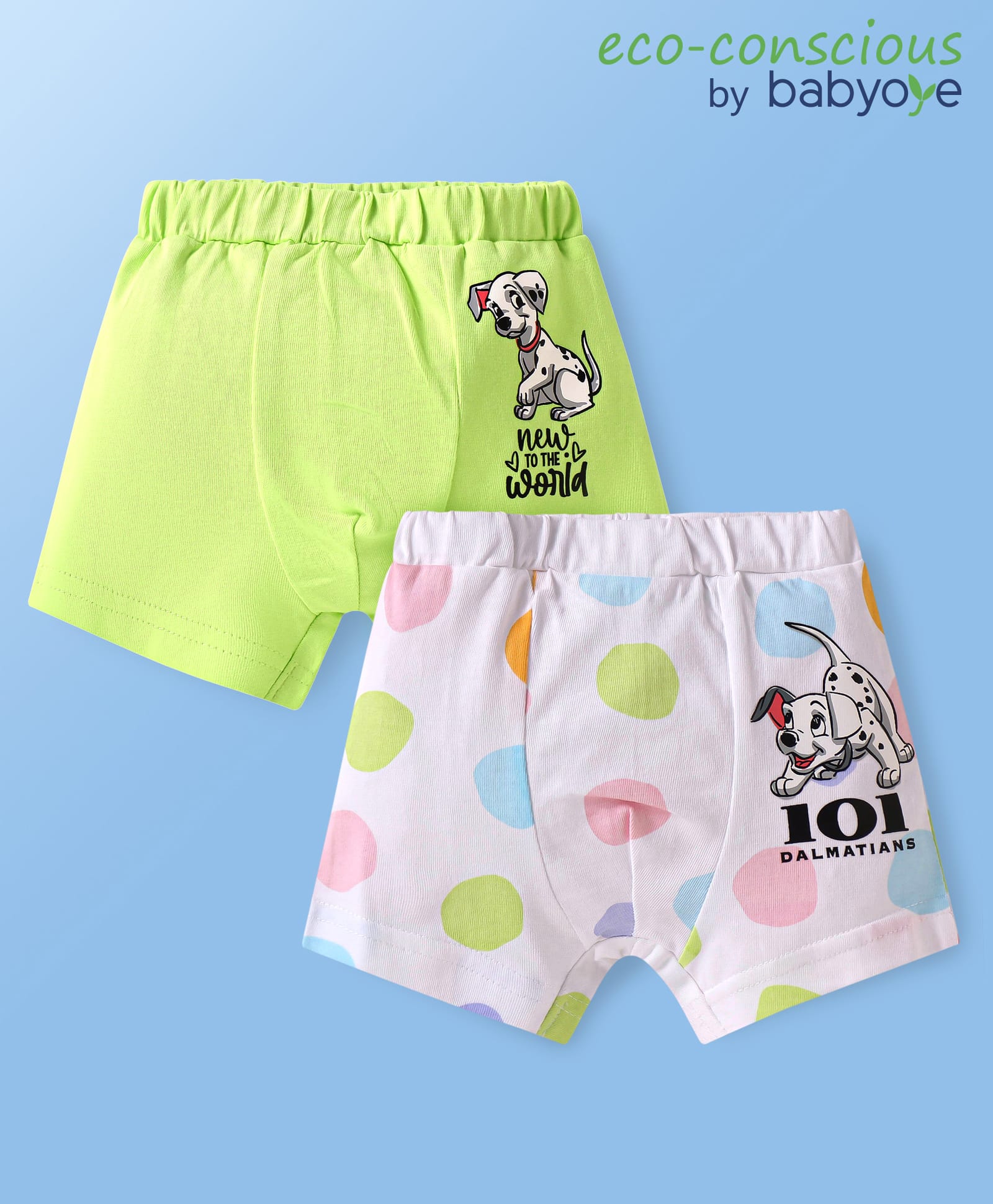 Babyoye Disney Lycra Knit Boxers with 101 Dalmatians Graphic Pack of 2 - White & Neon Green-image-40