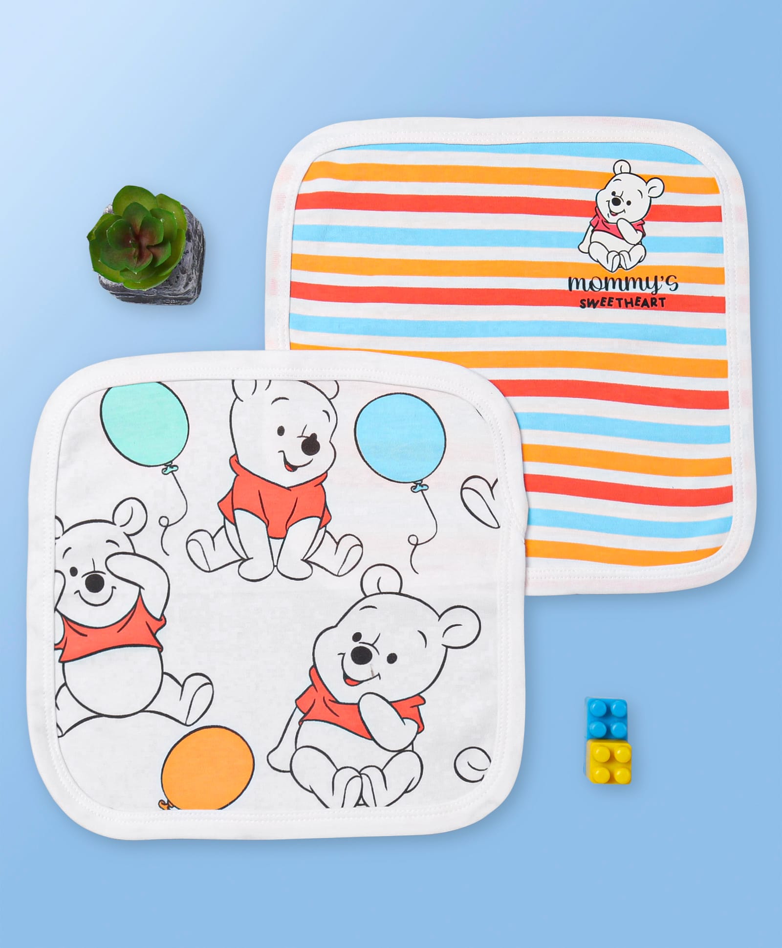 Babyoye Disney Interlock Knit Hand & Face Towels with Winnie the Pooh Graphic L 28 x B 28 cm Pack of 2 - White-picture-11