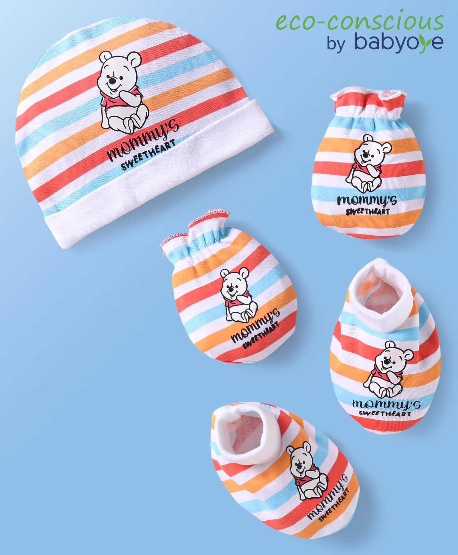 Babyoye Disney Boys Caps Mittens & Booties Set with Winnie the Pooh All Over Print White - Diameter 9 cm-picture-15
