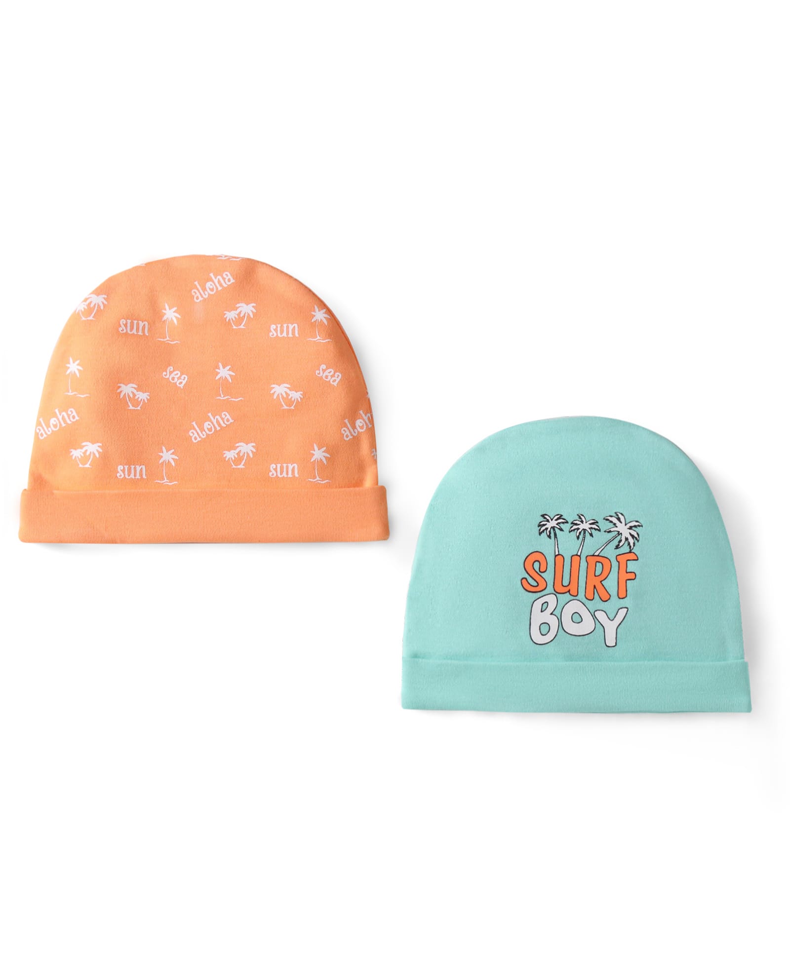 Doodle Poodle Interlock Knit Caps with Beach Theme & Text Print Peach & Light Blue Pack of 2 - Diameter 11 cm-picture-31