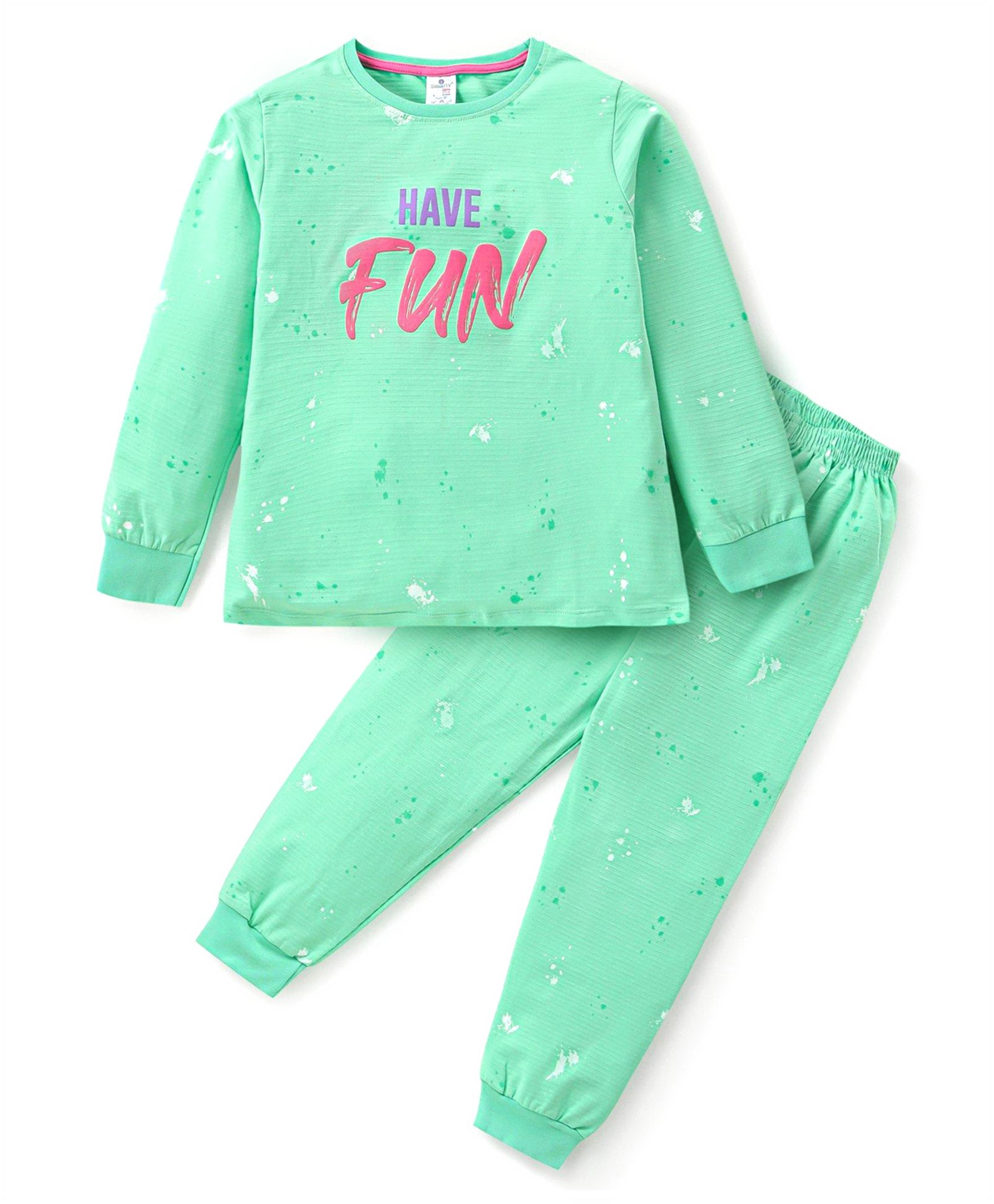 Smarty Girls Cotton Lycra Knit Full Sleeves Winter Wear Suit With Text Print - Turquoise-picture-23