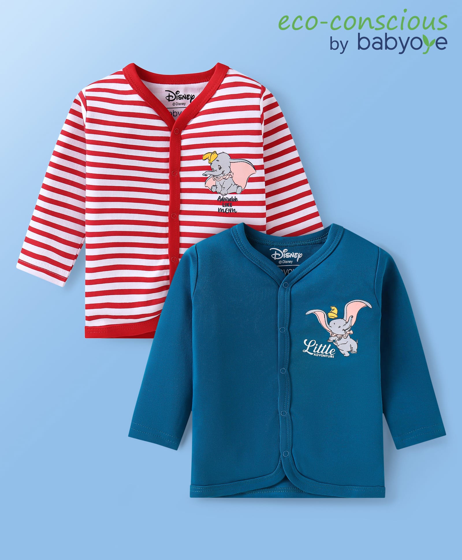 Babyoye Disney Interlock Knit Full Sleeves Jhablas with Dumbo Graphics & Stripes Pack of 3 - Navy Blue Red & White-image-30