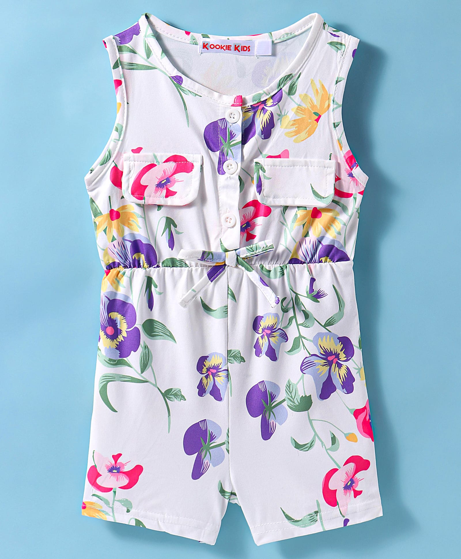 Kookie Kids Sleeveless Jumpsuit with Floral Print - White-picture-10