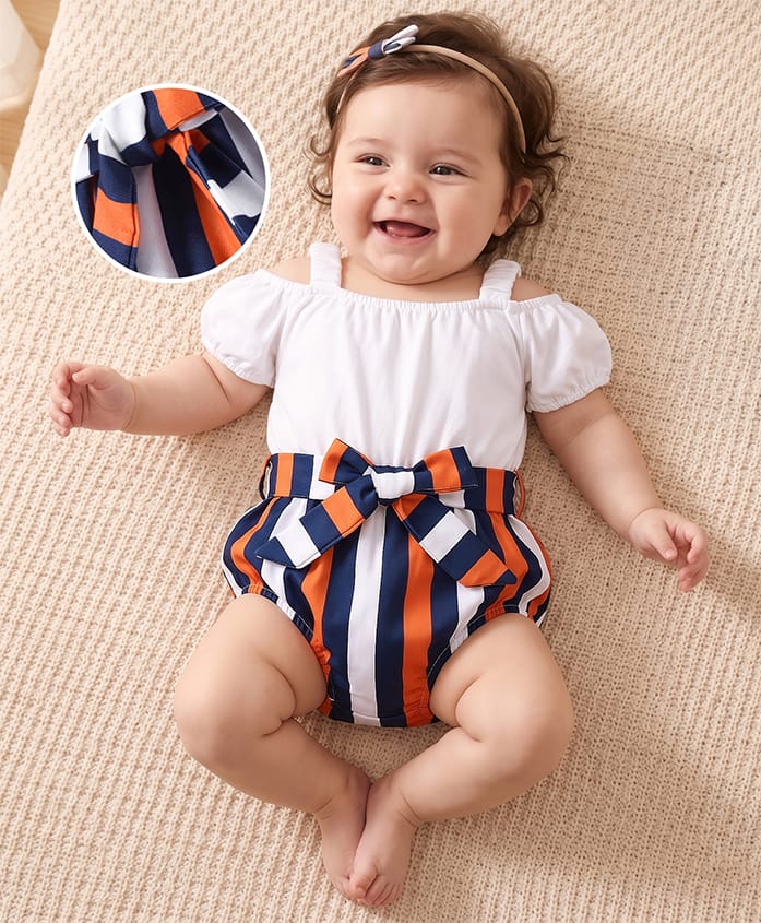 Kookie Kids Singlet Cold Shoulder Sleeves Onesie with Stripes - White-picture-22