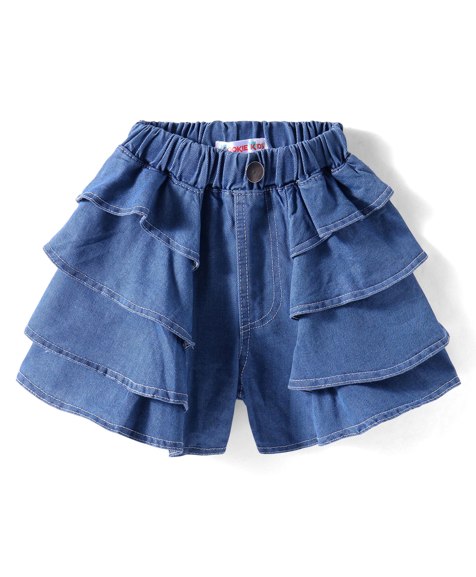 Kookie Kids Solid Cotton Shorts With Frill Detailing - Blue-image-22