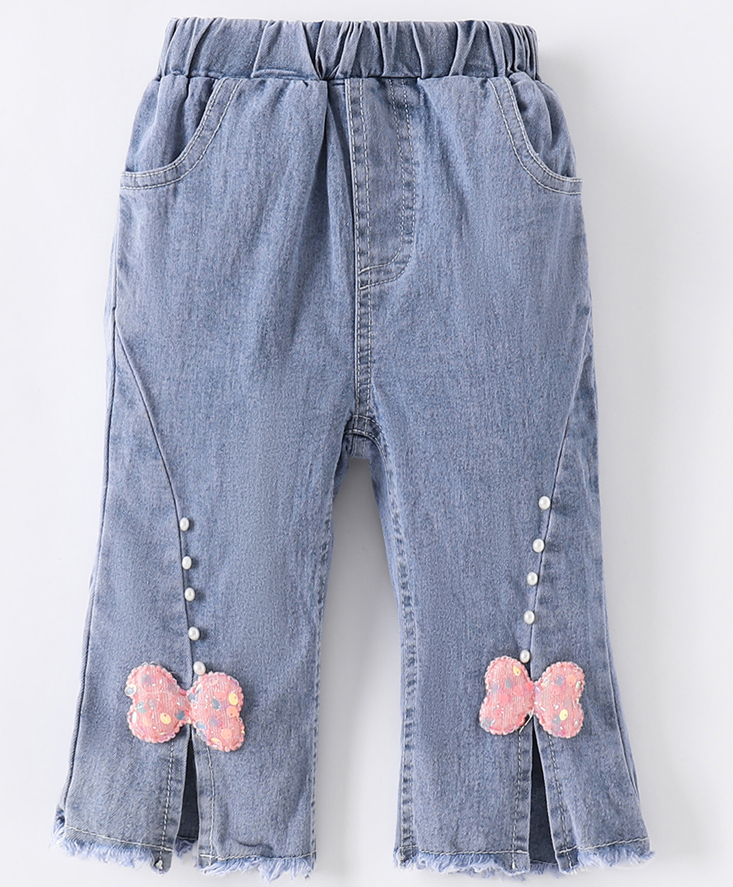 Kookie Kids Capri Jeans With Bow Applique & Pearl Detailing - Blue-picture-10
