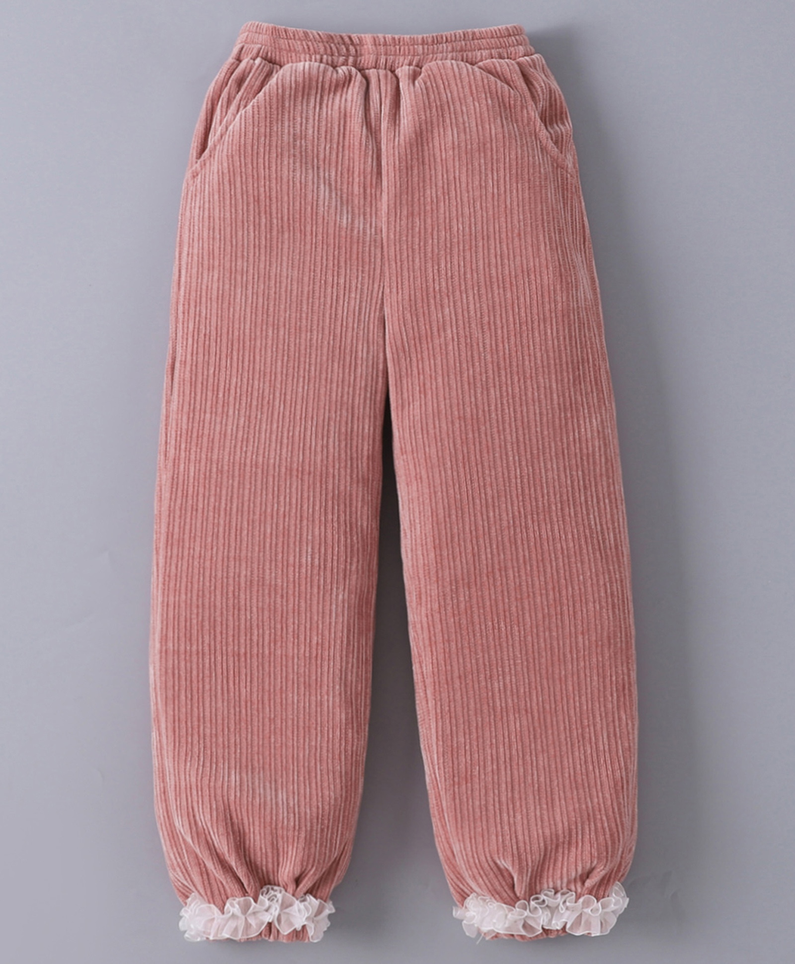 Kookie Kids Full Length Solid Colour Lounge Pant With Lace Detailing - Rose Gold-picture-27