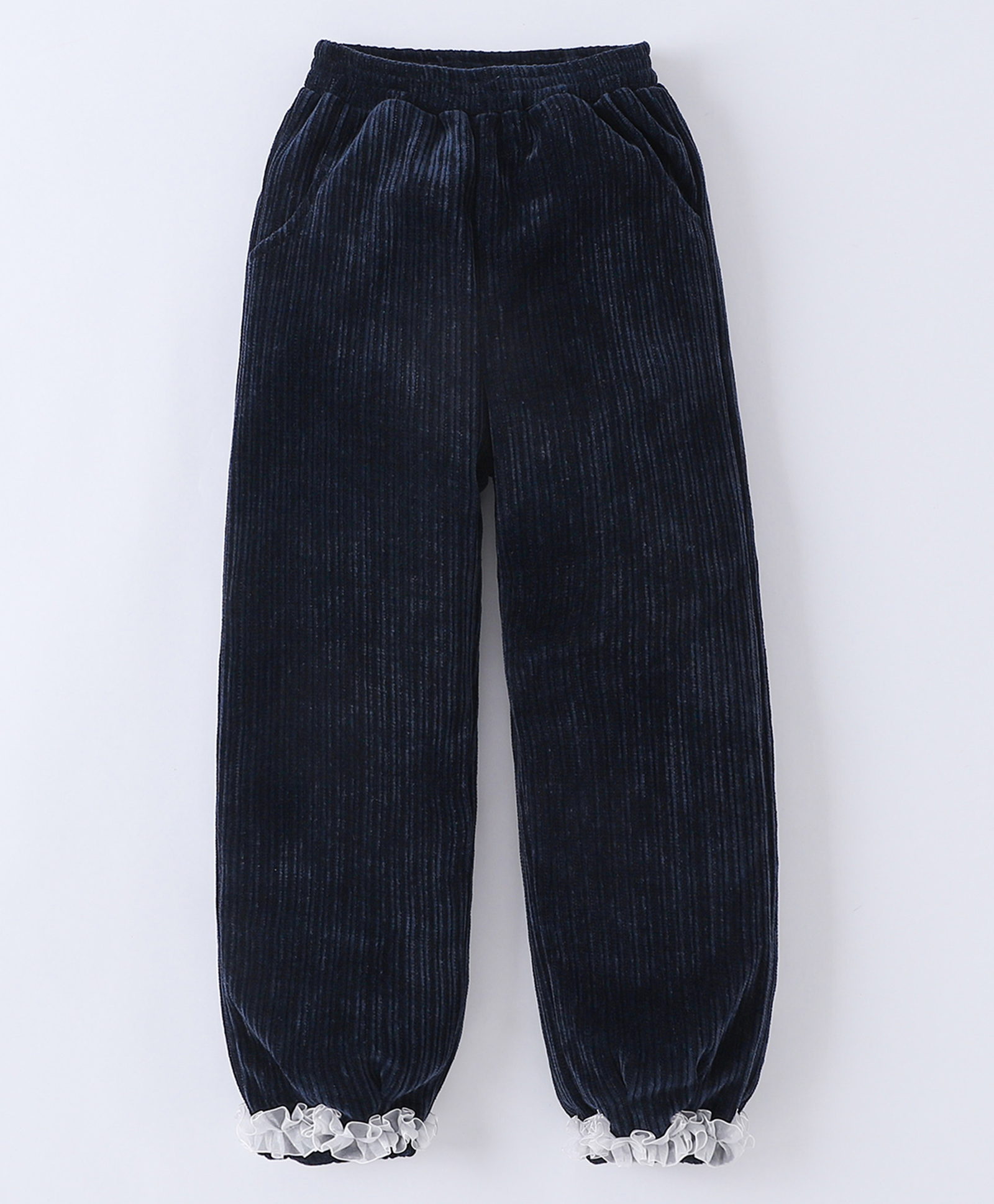 Kookie Kids Full Length Solid Colour Lounge Pant With Lace Detailing - Black-picture-38