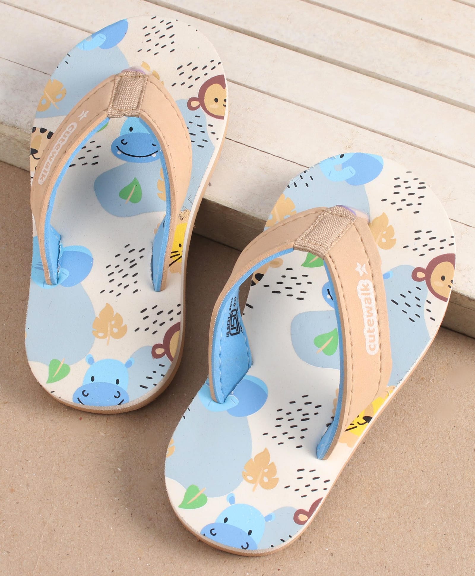 Cute Walk by Babyhug Slip On Flip Flops with Monkey Print - Beige-image-39
