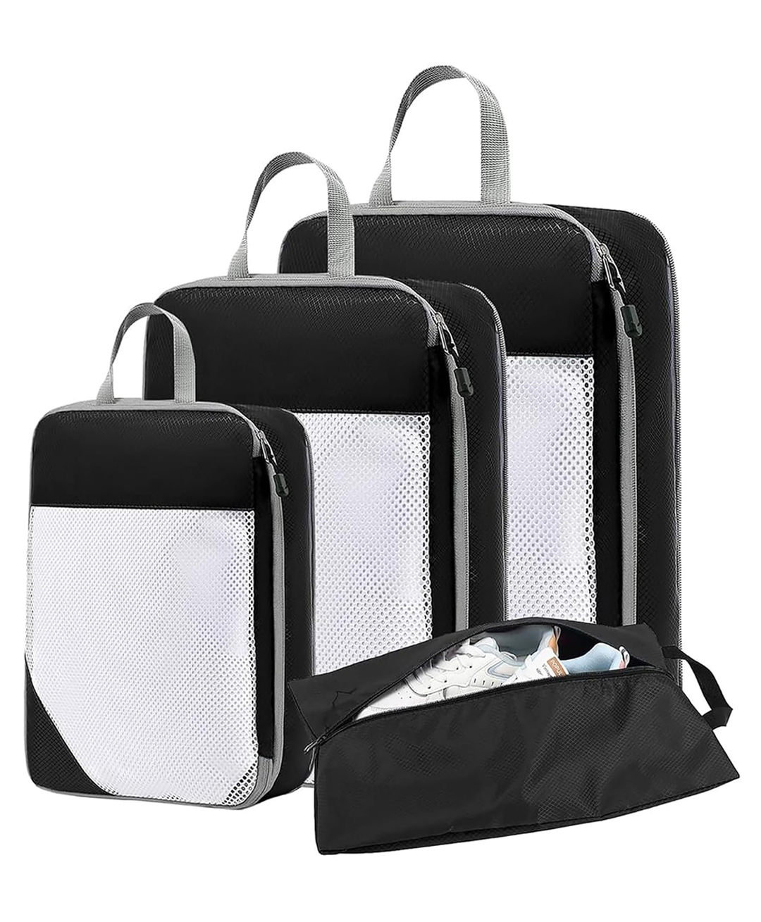 House of Quirk Compression Packing Cubes for Travel 4 Set Packing Cubes Travel Organizer Compressible Travel Essentials Packing Organizers Travel Essentials-Black-image-1