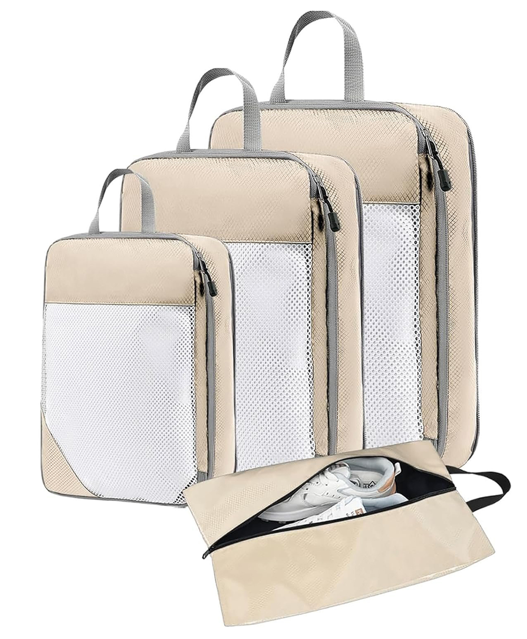 House of Quirk Compression Packing Cubes for Travel 4 Set Packing Cubes Travel Organizer Compressible Travel Essentials Packing Organizers Travel Essentials-Beige-image-32