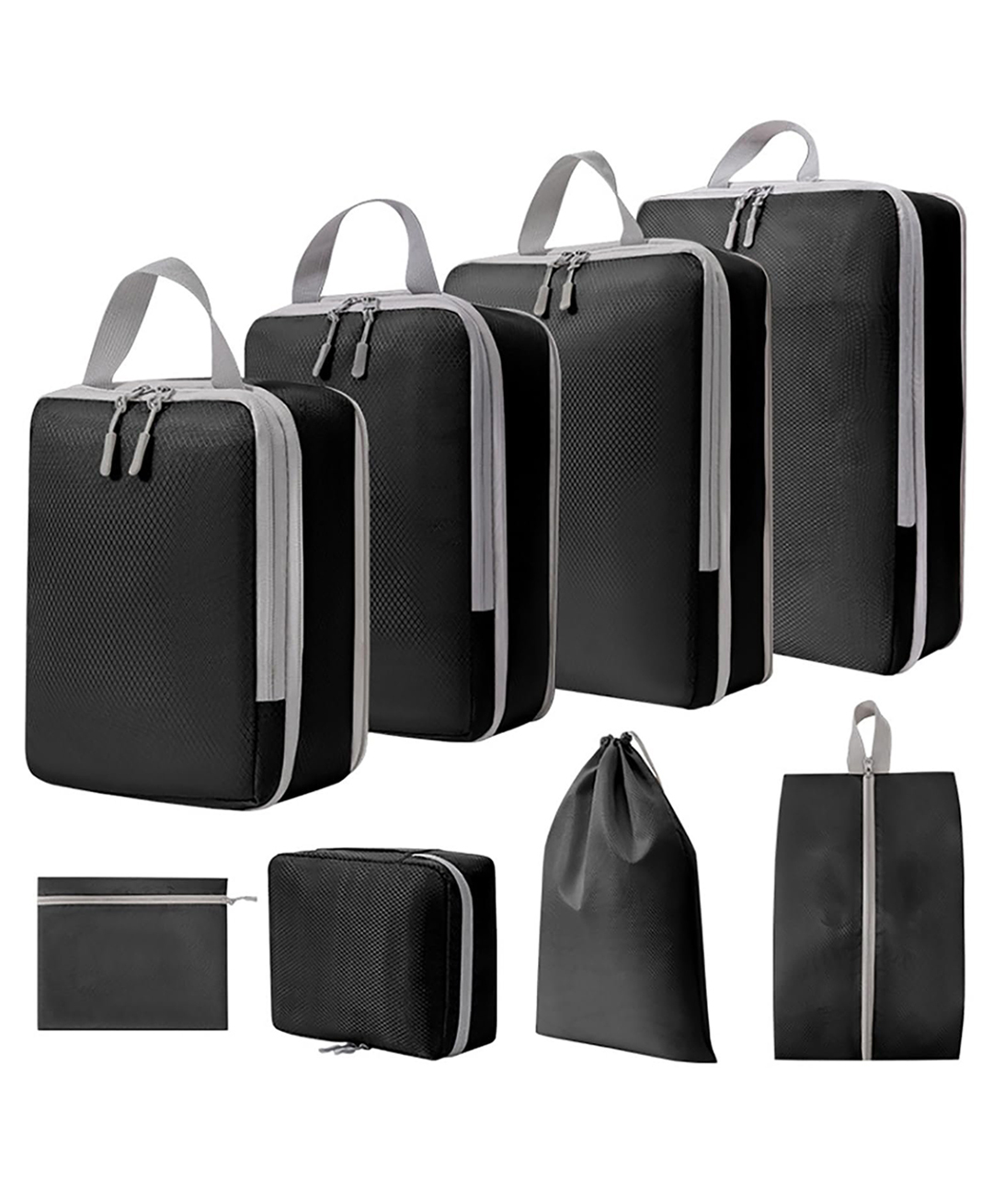House of Quirk Compression Packing Cubes for Travel 8 Set Packing Cubes Travel Organizer Compressible Travel Essentials Packing Organizers Travel Essentials-Black