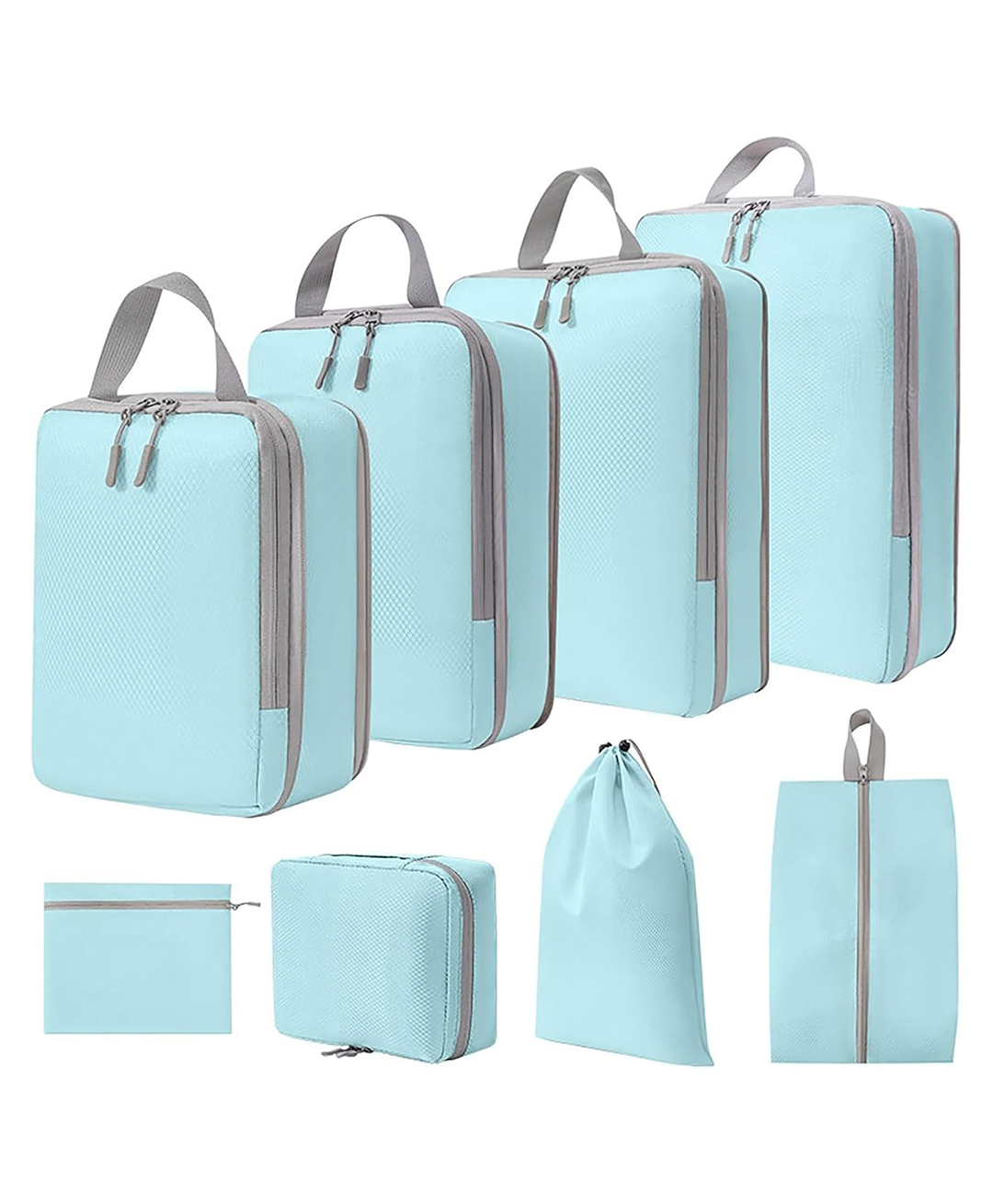 House of Quirk Compression Packing Cubes for Travel 8 Set Packing Cubes Travel Organizer Compressible Travel Essentials Packing Organizers Travel Essentials-Light Blue-image-32