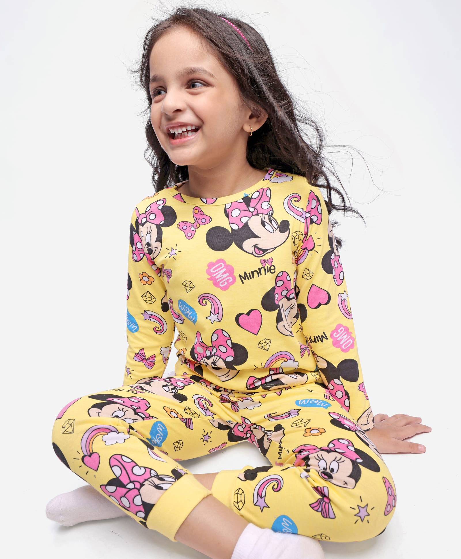 Babyhug Disney Single Jersey Knit Full Sleeves Minnie Mouse Printed Night Suit - Yellow-image-44
