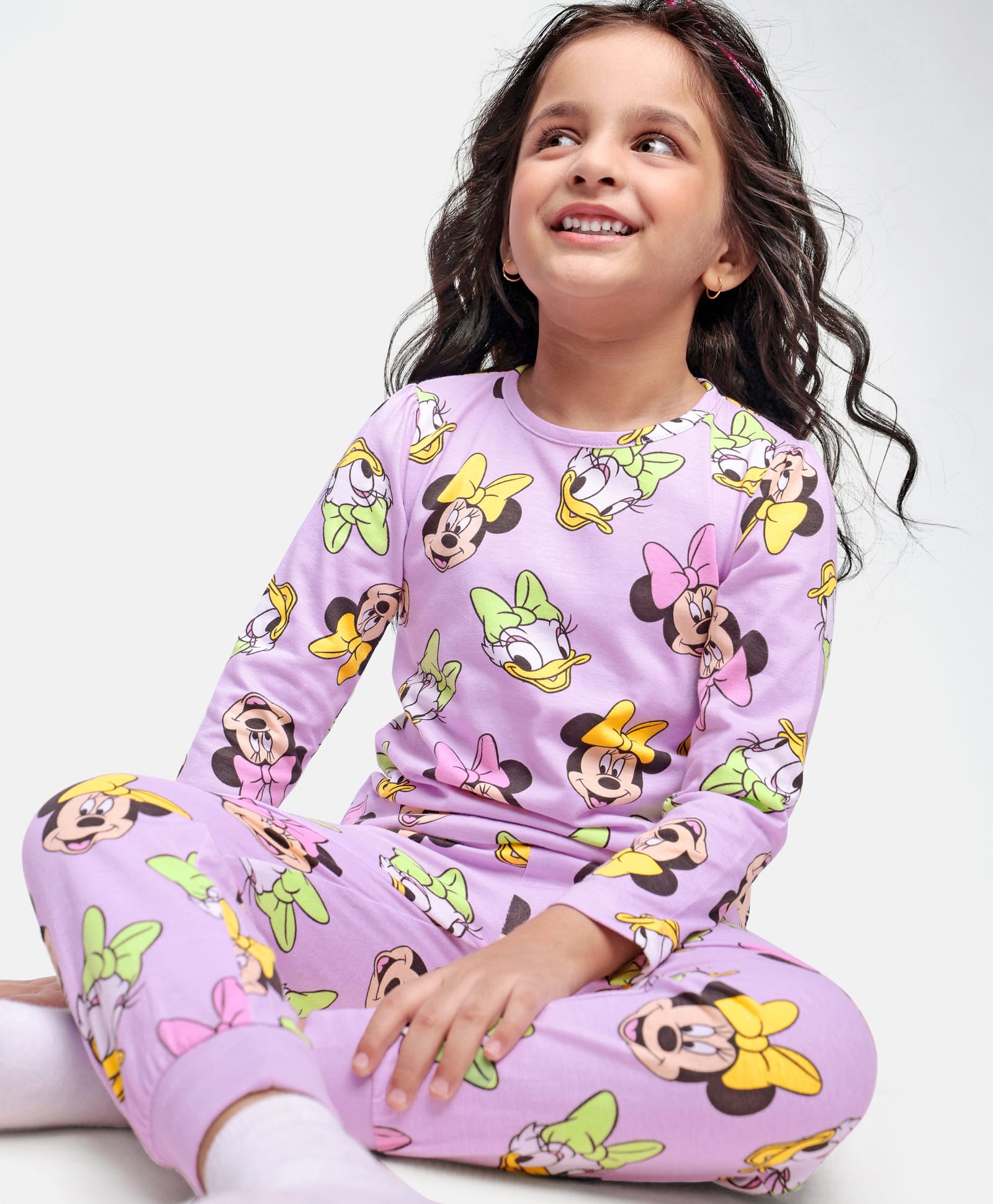 Babyhug Disney Single Jersey Knit Full Sleeves Minnie Mouse Printed Night Suit - Pink-image-28