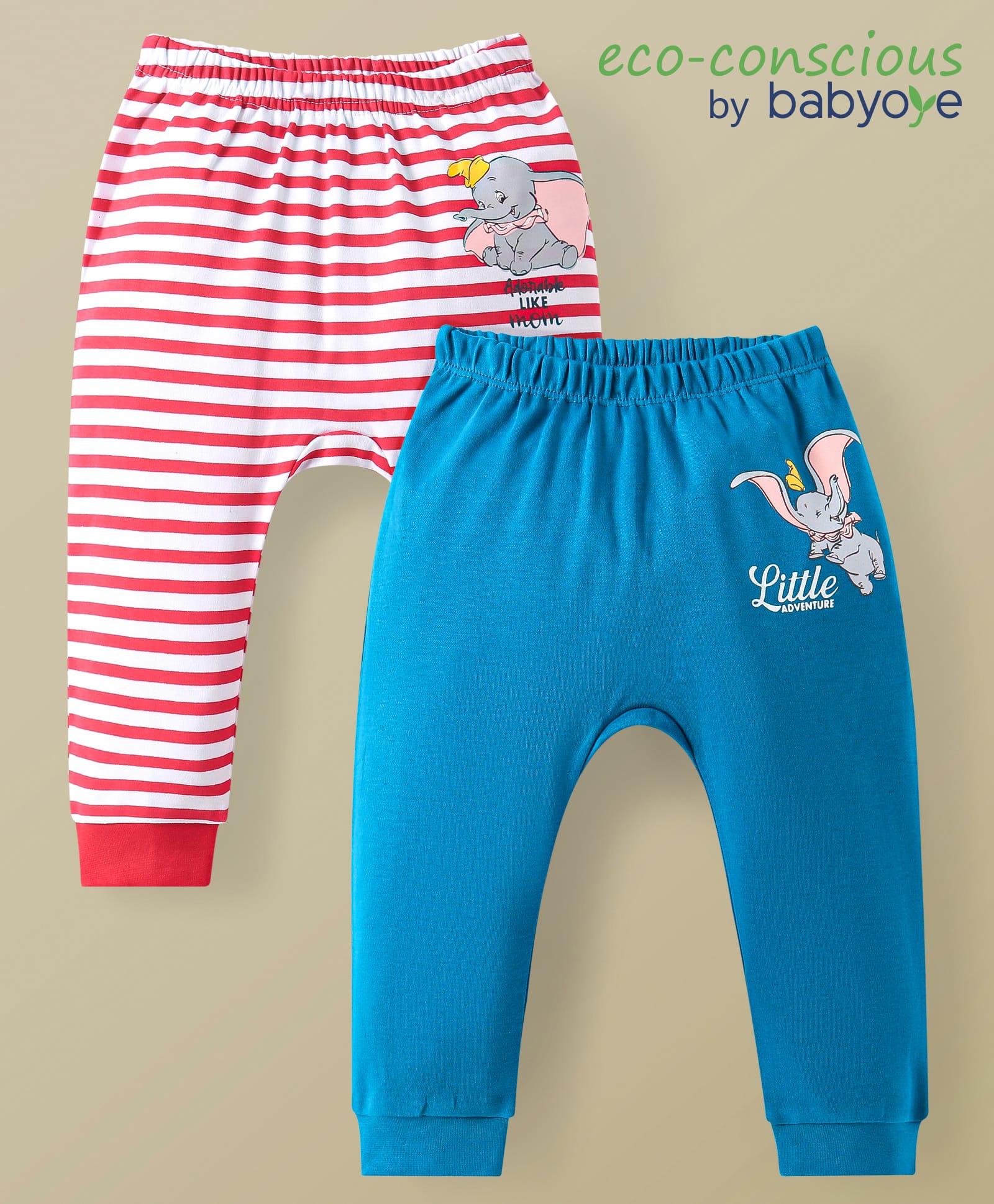 Babyoye Disney Full Length Diaper Leggings with Striped & Dumbo Graphics Pack of 2 - Red & Blue-picture-18