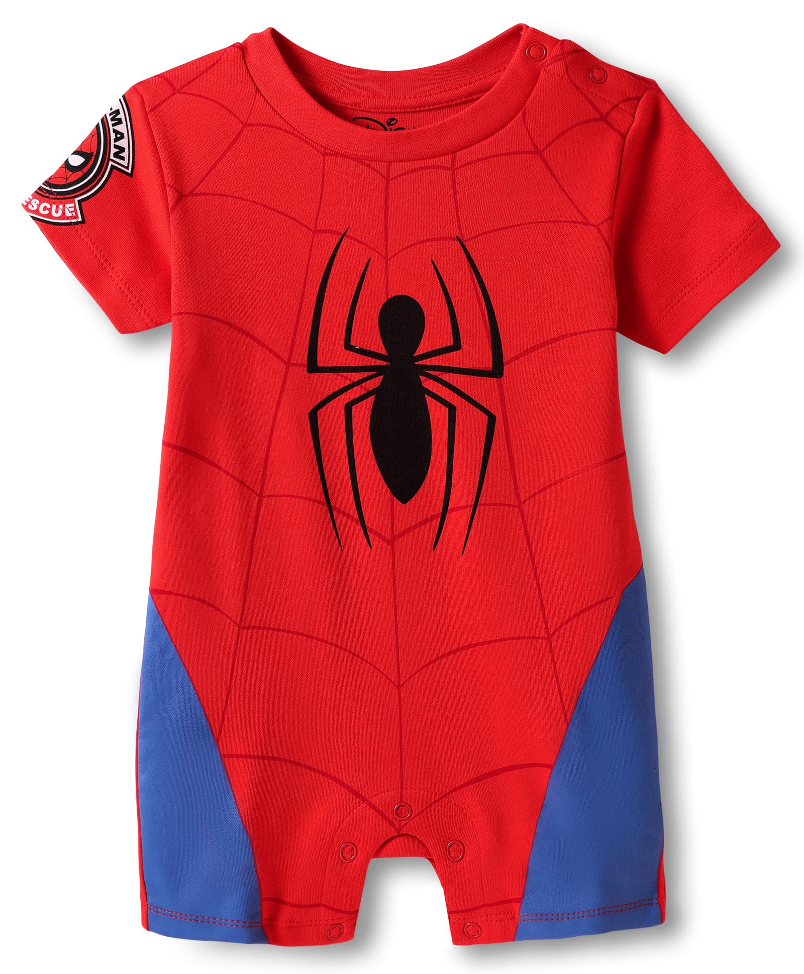 Babyhug Marvel Interlock Knit Half Sleeves Romper With Spider-Man Graphics - Red & Blue-image-48