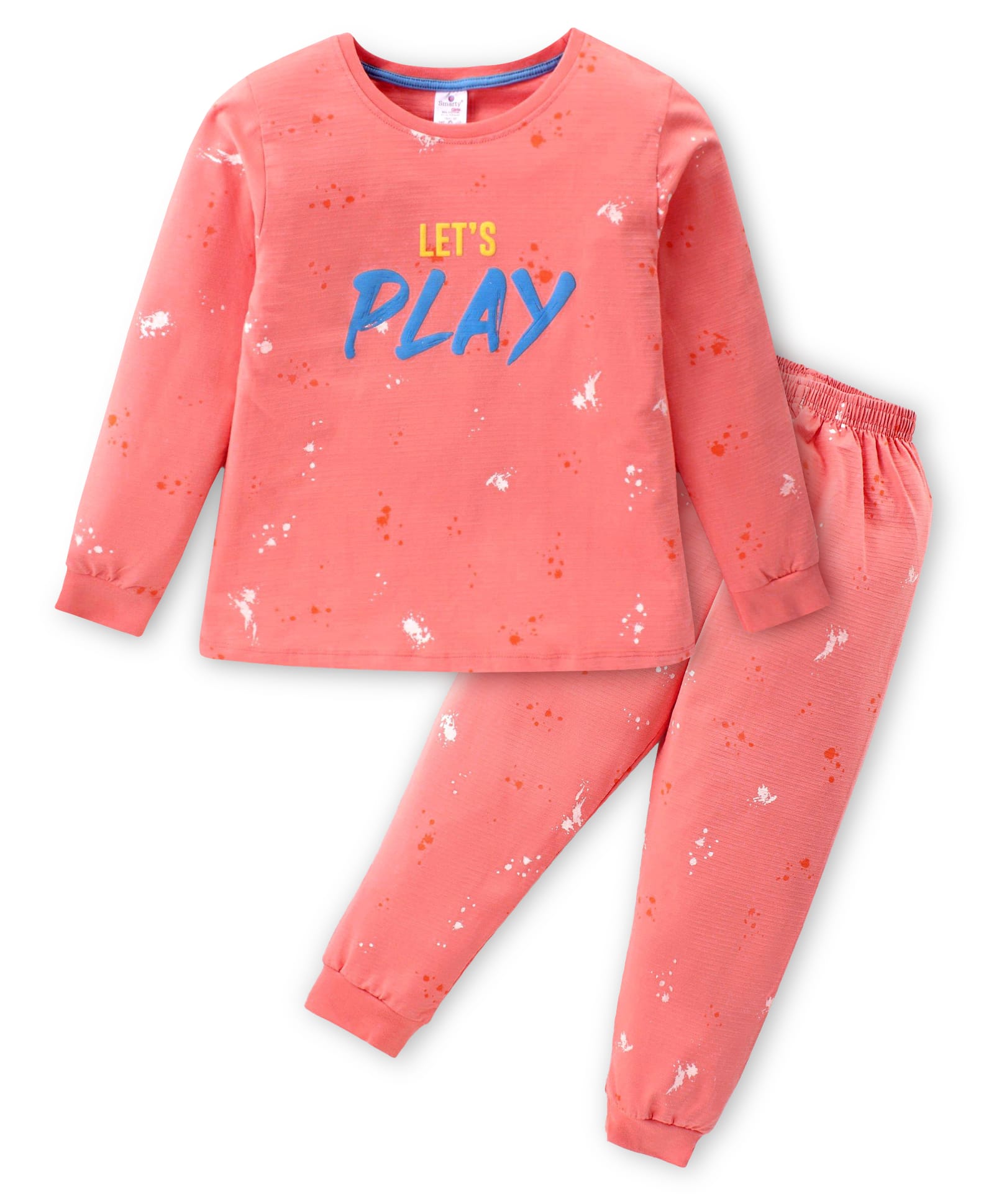 Smarty Girls Cotton Lycra Knit Full Sleeves Winter Wear Suit With Text Print - Dark Peach-picture-24