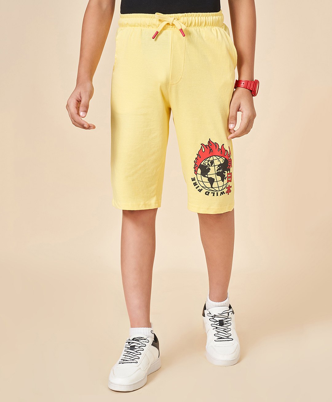 Coolsters by Pantaloons Cotton Wild Fire Text Printed Shorts - Yellow-image-7