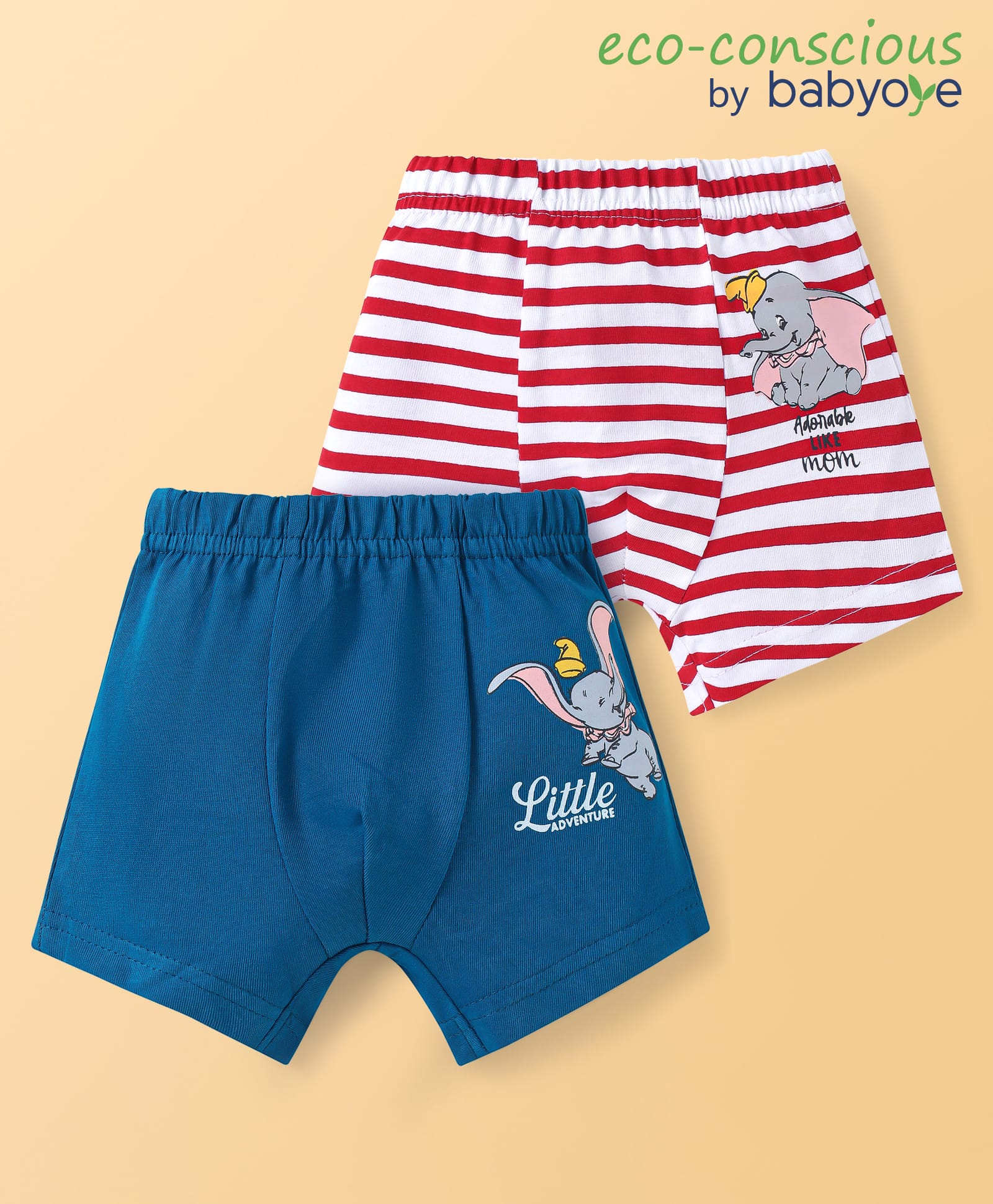 Babyoye Disney Lycra Knit Striped & Dumbo Graphics Trunks Pack of 2 - Blue & Red-picture-12