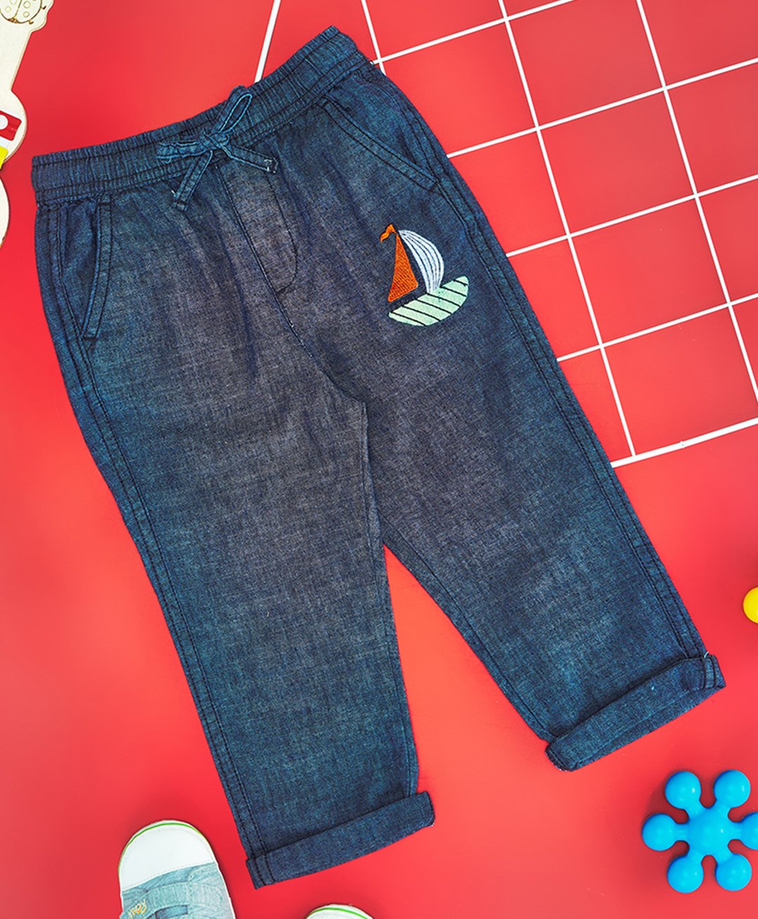 Pantaloons Baby Cotton Ship Printed Pants - Navy Blue-picture-26