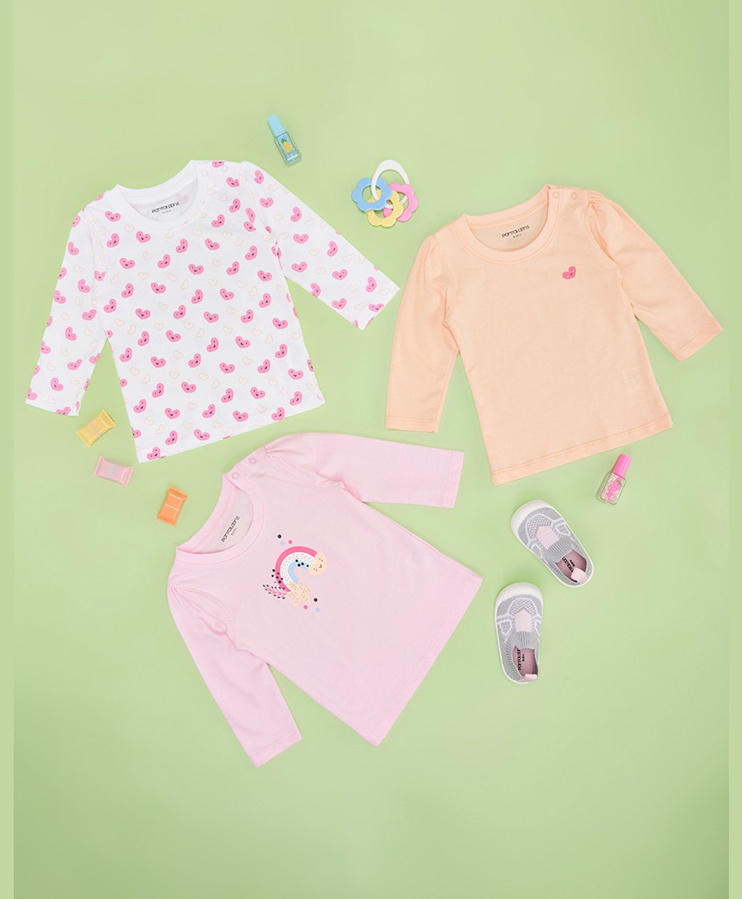 Pantaloons Baby Pack of 3 Cotton Full Sleeves Heart & Rainbow Printed Tees - Multi Colour-image-31