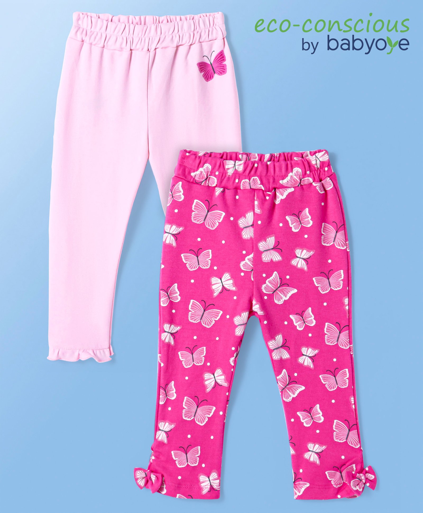 Babyoye 100% Cotton Knit Full Length Leggings Butterfly Print Print Pack of 2 - Pink-picture-11