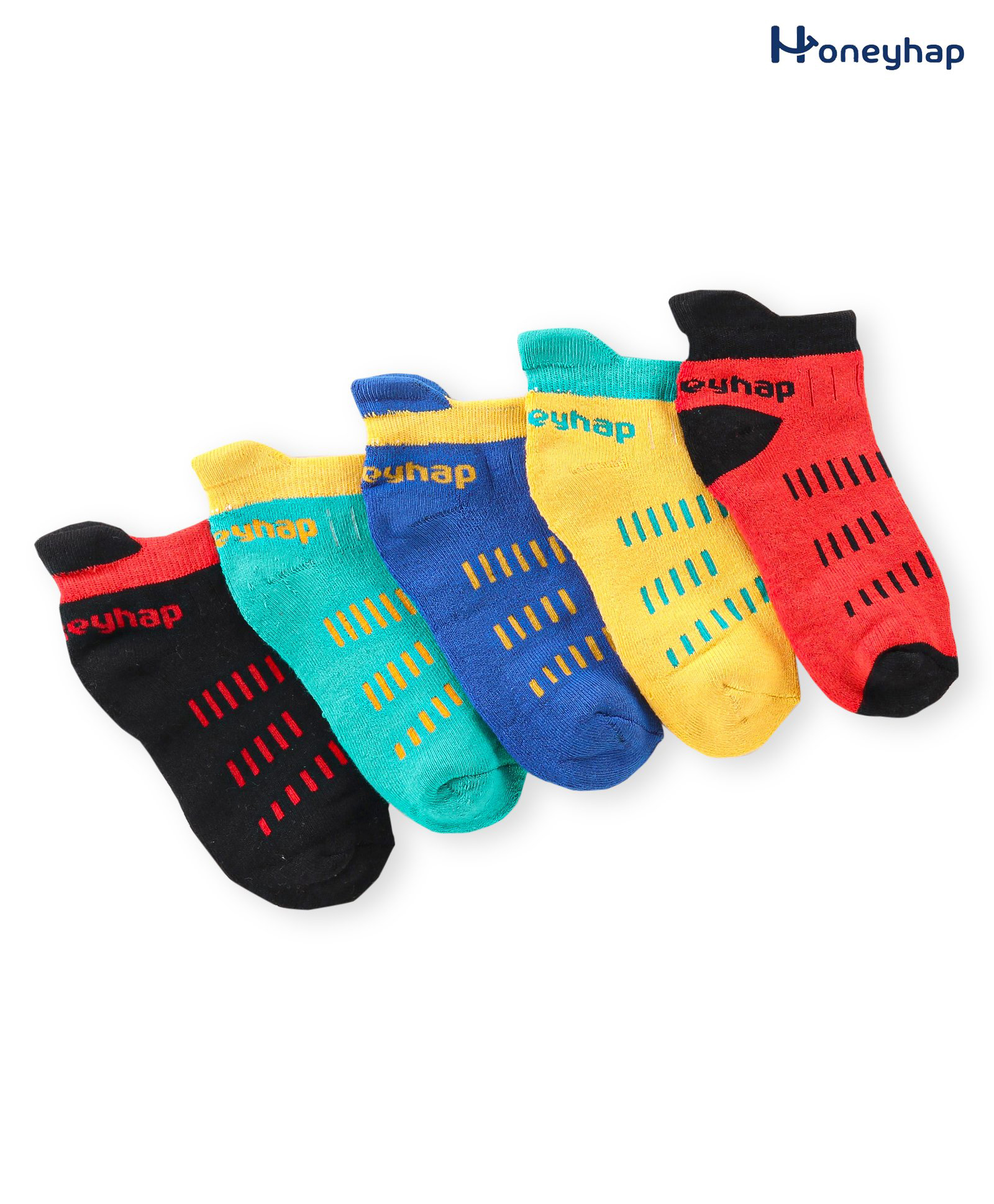 Honeyhap Premium Cotton Bamboo Spandex With Bio Finish Designed Socks Pack of 5 - Red Black & Blue-image-37