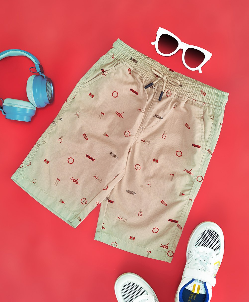 Pantaloons Junior Cotton Abstract Printed Shorts - Khaki-picture-27