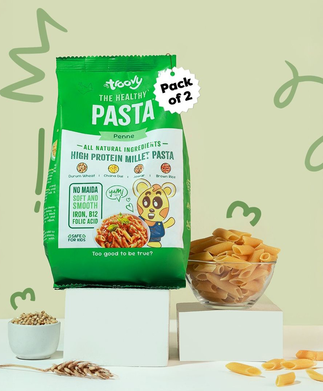 Troovy High Protein Millet Penne Pasta| Protein & Iron rich | No Maida | All natural ingredients | Slow dried | High Fiber | No Preservatives | No Junk  (Pack of 2)-image-31