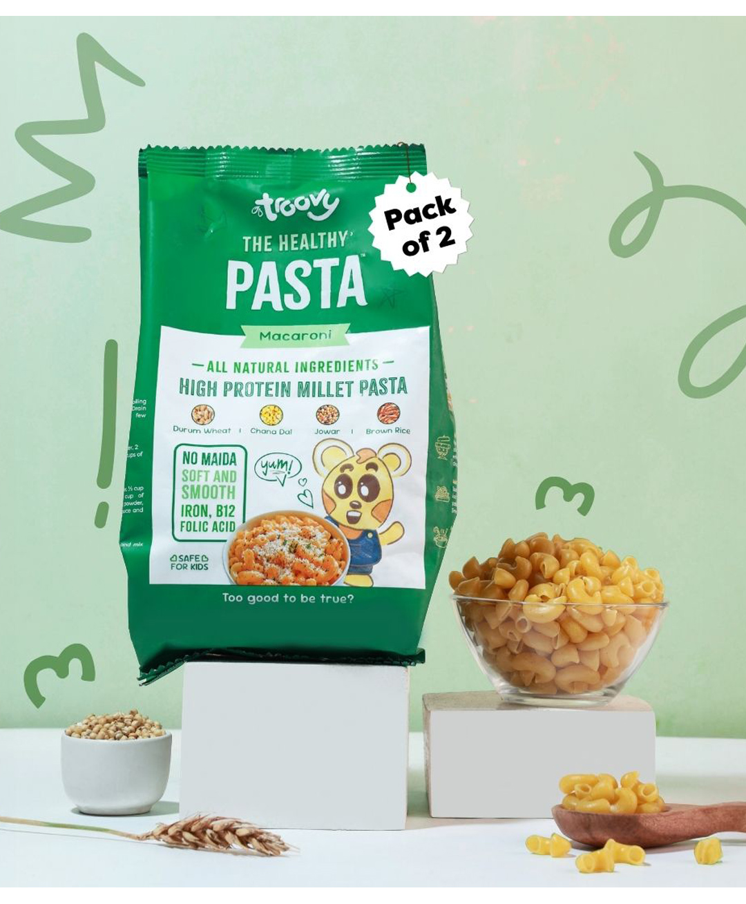 Troovy High Protein Millet Macaroni Pasta | Protein & Iron rich | No Maida | All natural ingredients | Slow dried | High Fiber | No Preservatives | No Junk  (Pack of 2)-image-32