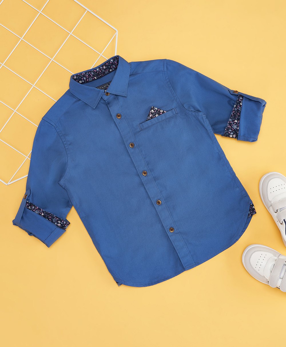 Pantaloons Junior Cotton Full Sleeves Solid Shirt - Blue-picture-19