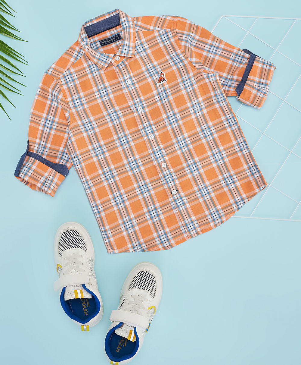 Pantaloons Junior Cotton Full Sleeves Checked Shirt - Peach-picture-10